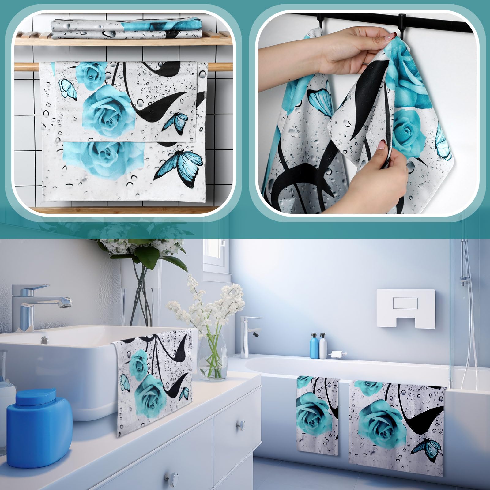 Preboun Pack Teal Gray Towels Set For Bathroom Turquoise