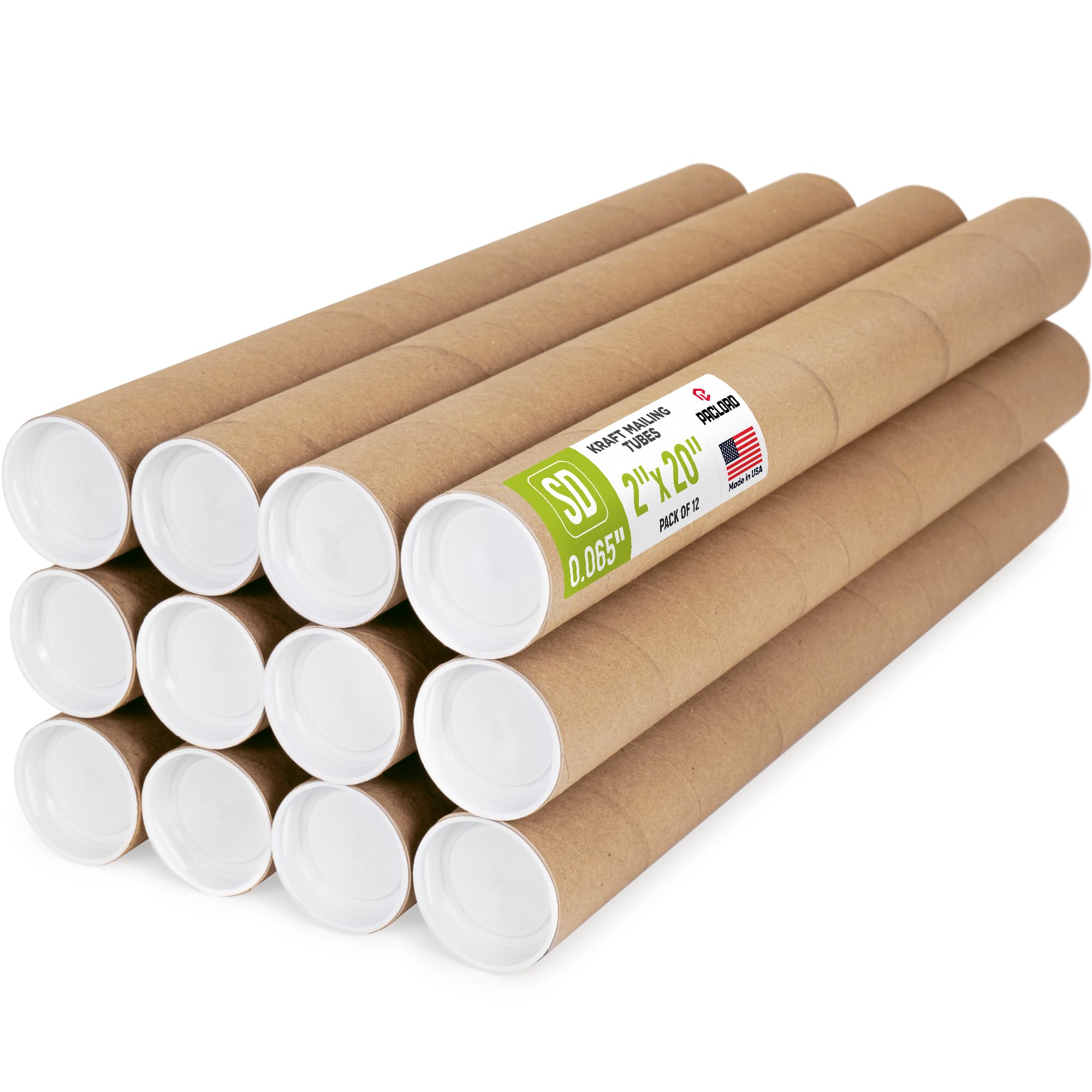 Versandrollen aus verstärktem Kraftpapier, 5,1 x 50,8 cm, Packung mit 12 Röhren mit je 2 Kappen, USPS-zugelassene Posterröhre, hergestellt in den USA, Kartonröhre für Versand und Aufbewahrung von