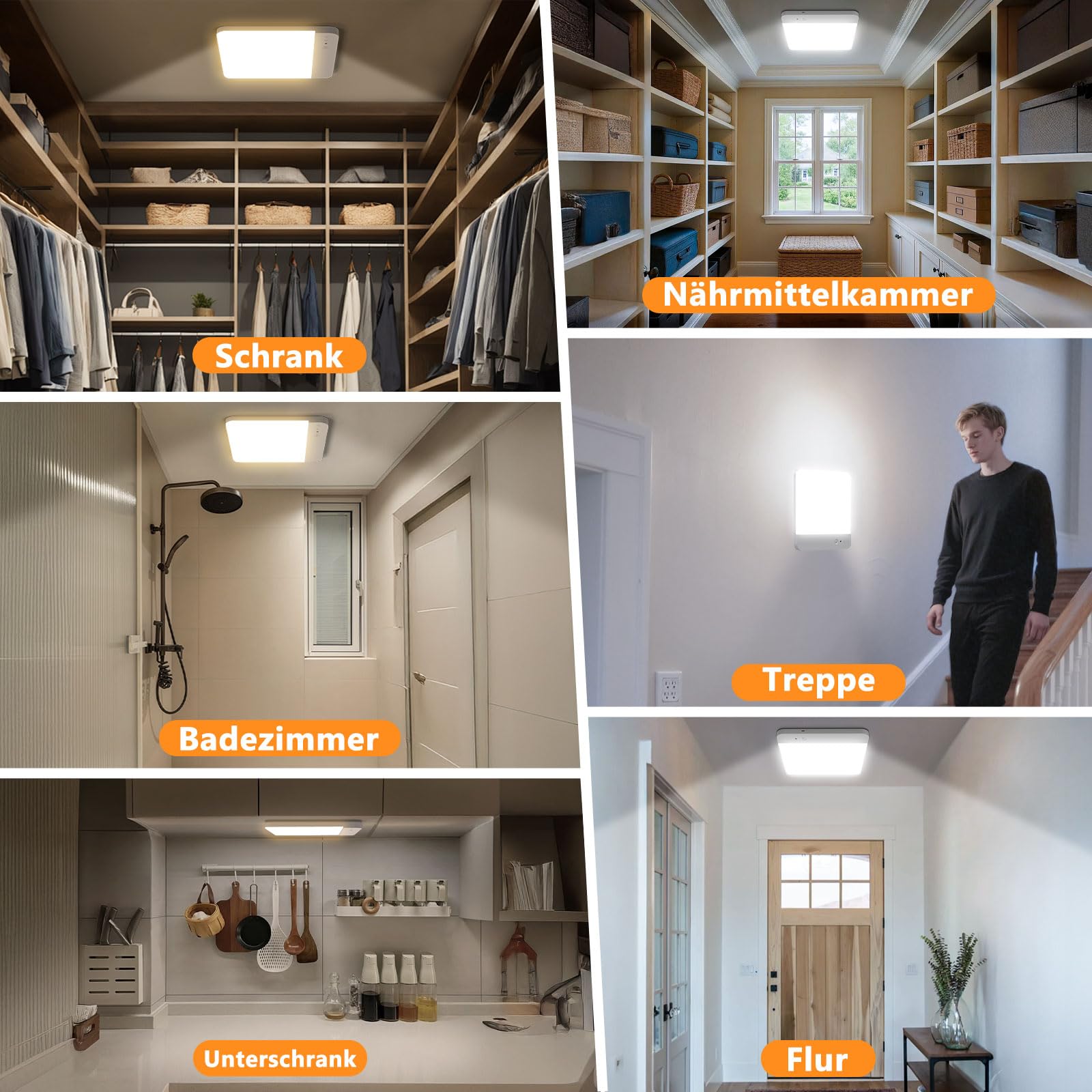 Toowell lámpara de batería con detector de movimiento lámpara de techo Baño con batería,1 pieza