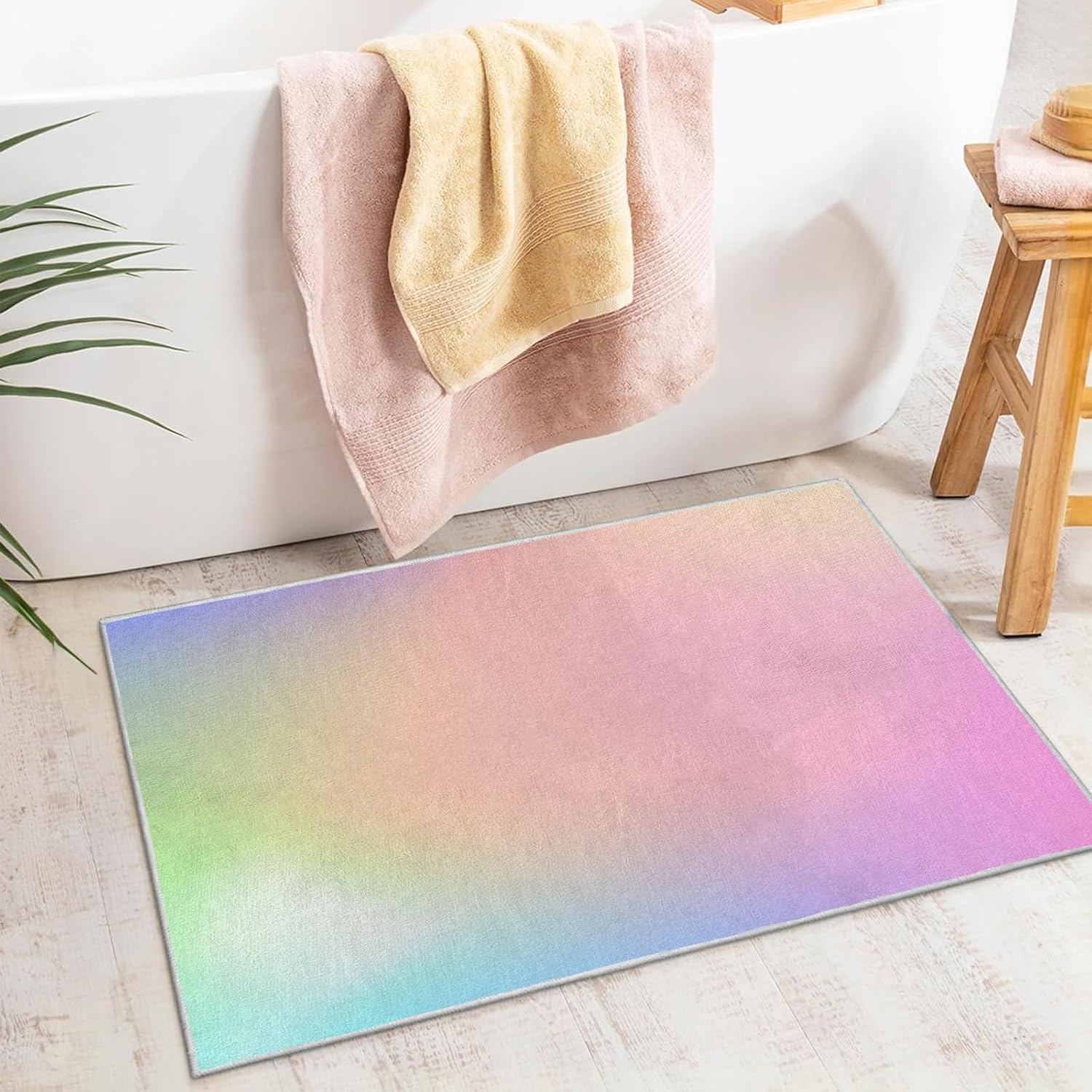 Colorful Rug 2x3 Light Pink Green Entryway Rug Non-Slip Washable Small Rugs, Super Soft Girls Low-Pile Front Door Mat, Indoor Floor Carpet for Entrance Kitchen Bathroom Bedroom Decor