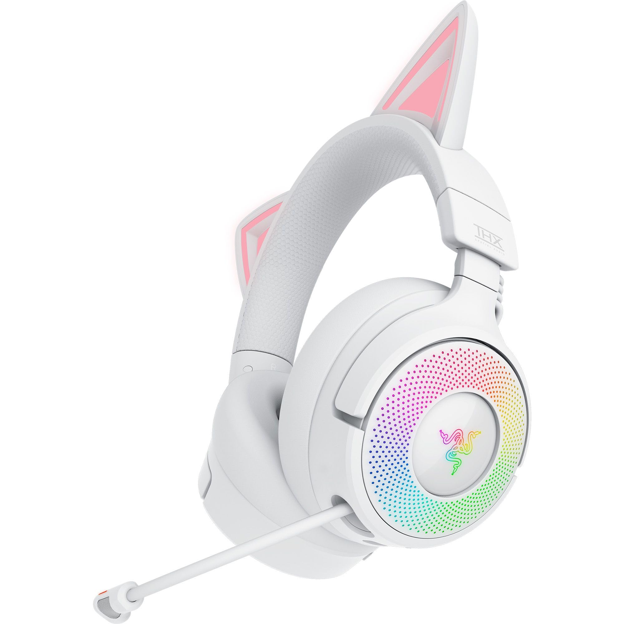 Razer Kraken Kitty V3 Pro Wireless RGB Gaming Headset, Chroma RGB Kitty Ears, 2.4 GHz, Bluetooth 5.3, USB A - Super Wideband Mic, 40mm Drivers, THX Spatial Audio, Comfortable Ear Cushions - White