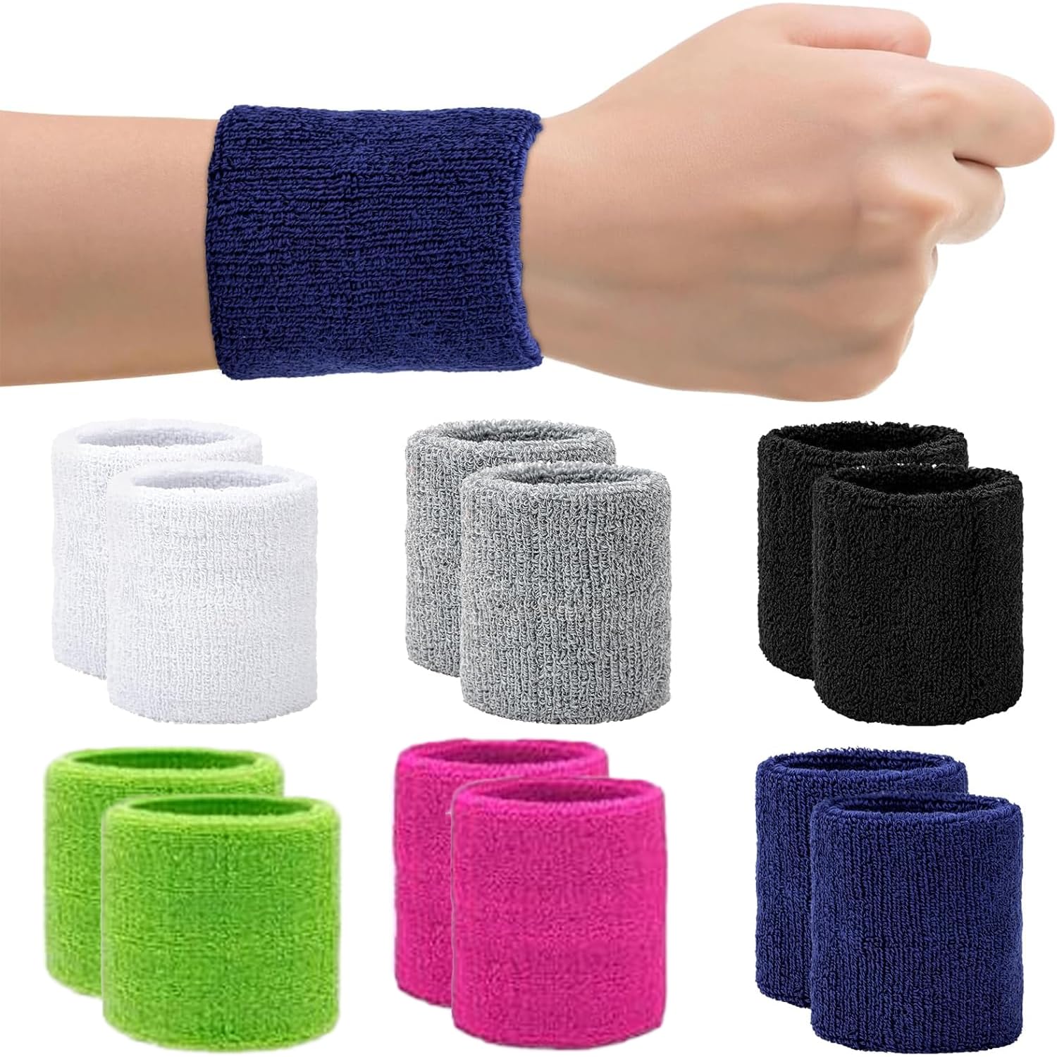 12 Stück Schweißband Handgelenk, Baumwolle Schweißband, Absorbierende Schweißbänder für Männer Und Frauen, Bunte Schweißband Handgelenk für Tennis, Basketball, Fußball, Football (Style B)