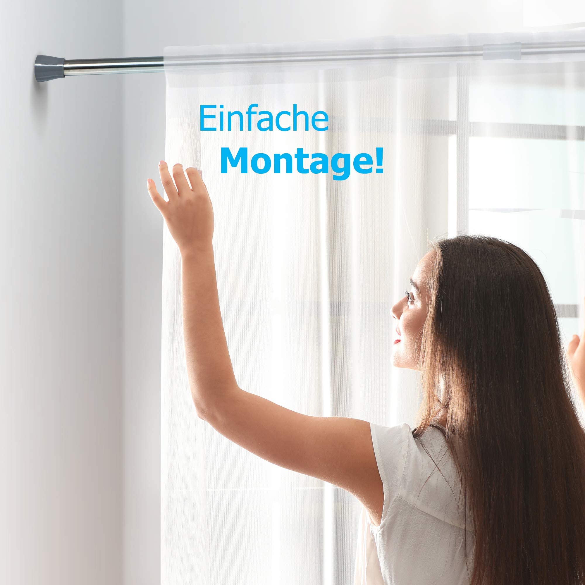 Asta Telescopica – Bastone Tenda Universale Estensibile per Doccia, Gardinenstange, Asta di Sospensione - Bastone per Bagno, Box Doccia, Appendiabiti, per Stabilità e Installazione Facile