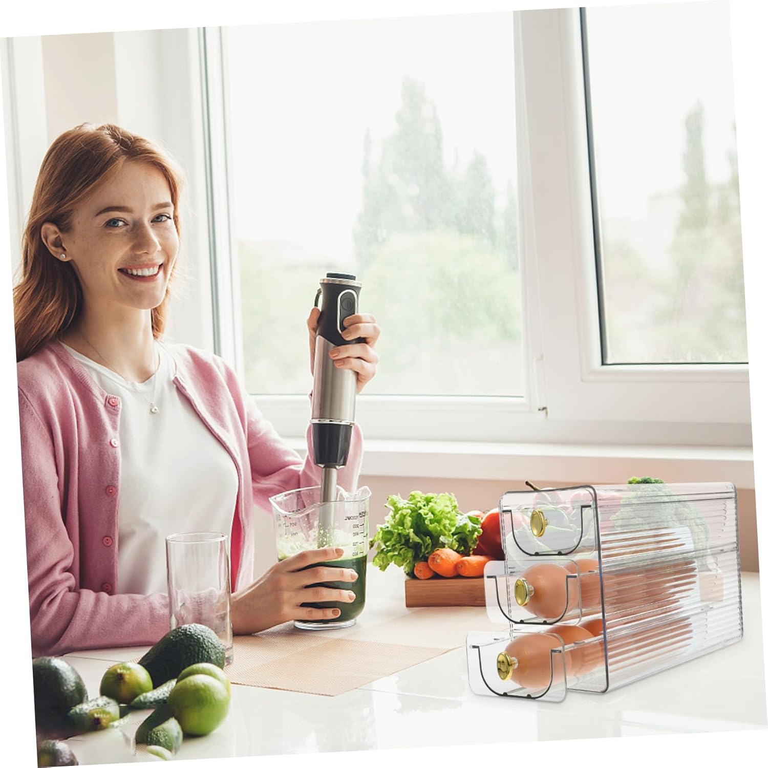 Mikinona Egg Container Refrigerator Egg Dispenser Storage Bin Food Grade Egg Holder for Fridge Space Saving Design Egg Organizer to Keep Eggs Fresh