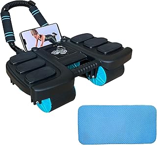 Rodillo de ejercicio para abdominales, equipo de entrenamiento abdominal, rodillo de rueda abdominal con alfombrilla de rodilla, rebote automático con 6 soportes para codos, 4 ruedas, entrenamiento de