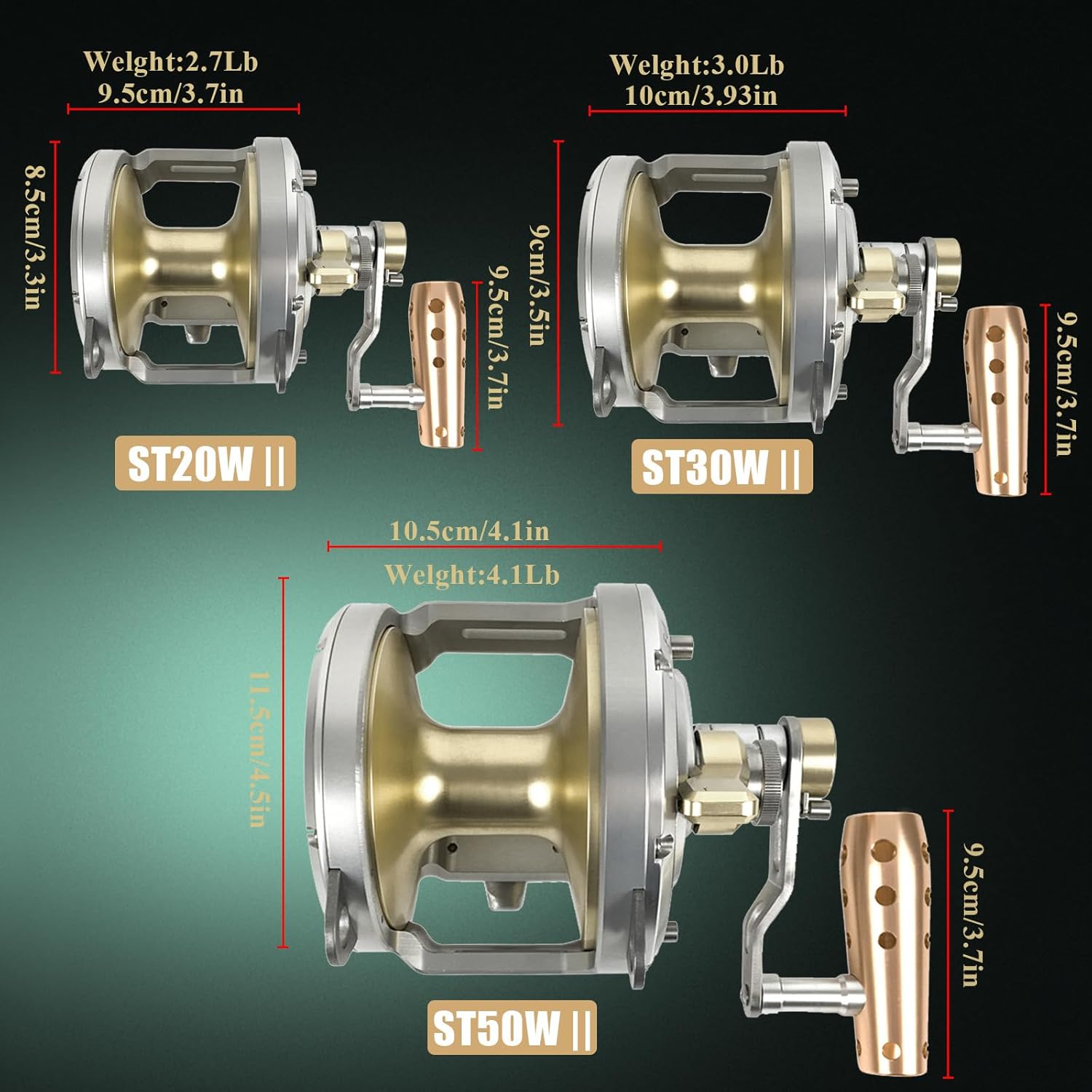 Heavy Duty 2KG Tuna Reel Deep Sea Fishing Reel 2 Speed 3.1:1/2.5:1/1.3:1 Gear Ratio Conventional Reel 132LB Max Drag Saltwater Big Game Trolling Reel for Offshore Boat Sailfish Right Handed