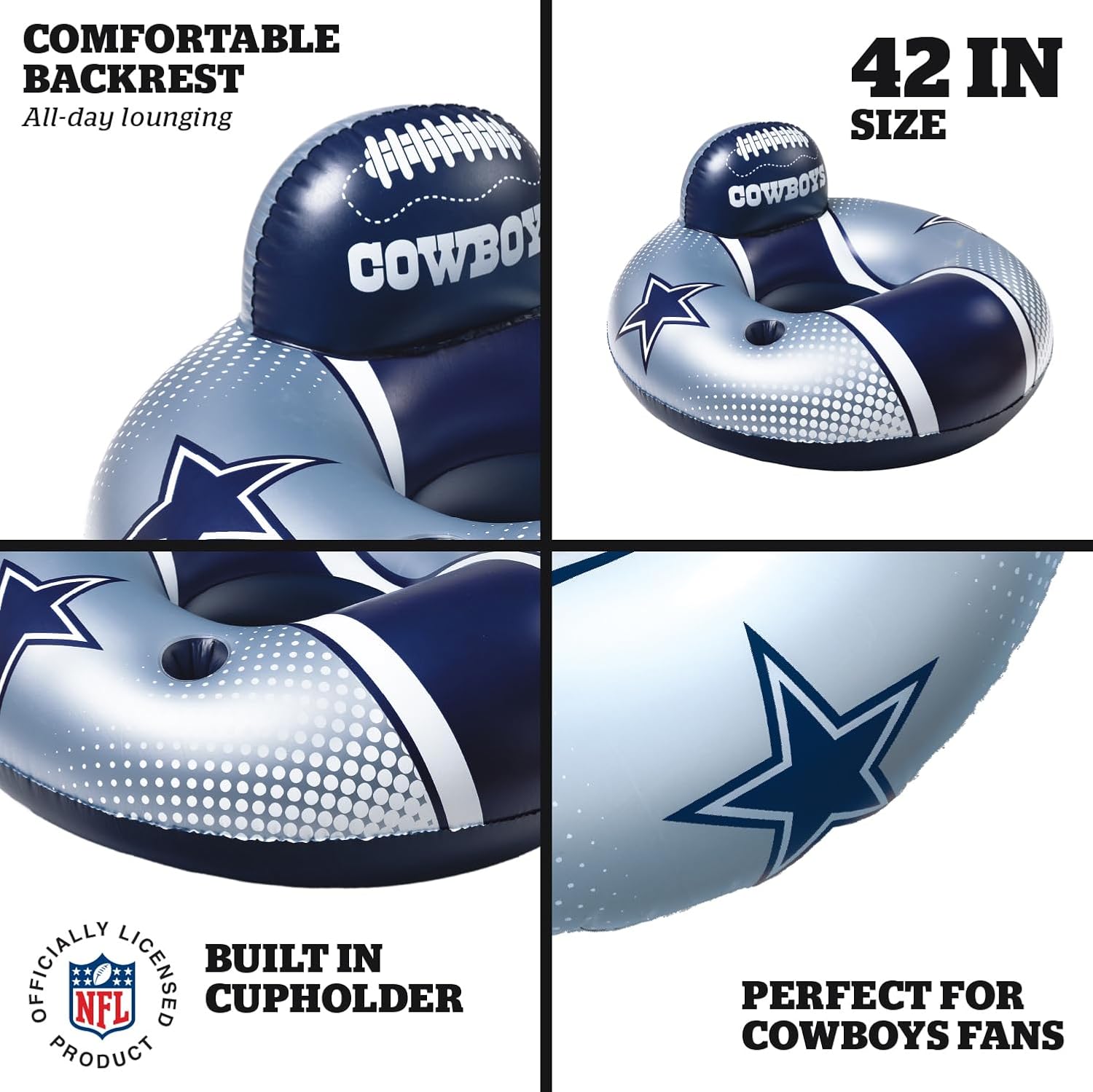 BigMouth 42” Inflatable Pool Floats Officially Licensed NFL Fan Gear Merchandise Back Support Inner Tube for Adults and Teens