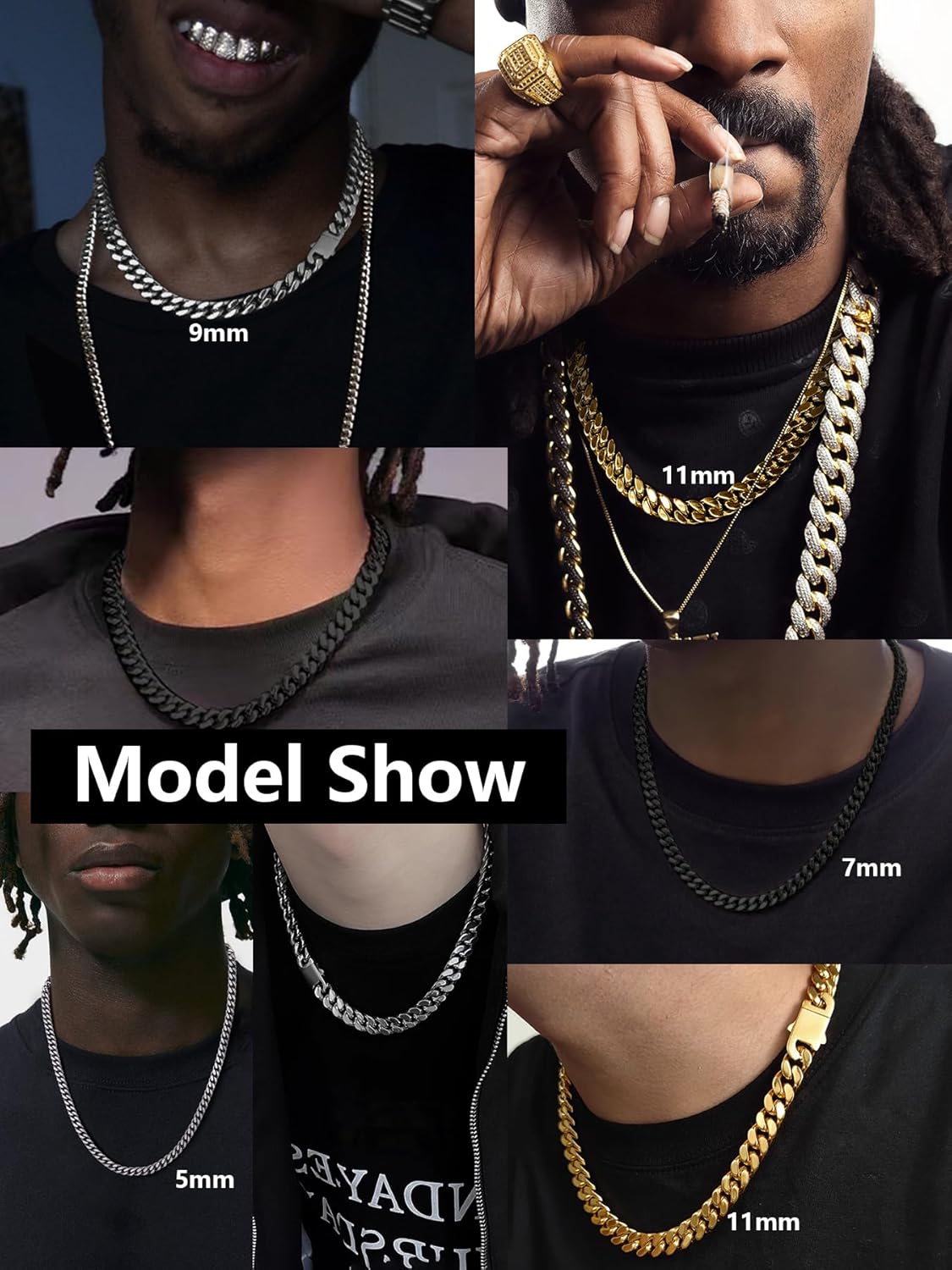 Stainless Steel Cuban Link Chain Necklace for Men, Real Gold/Black Plated Curb Chains, 5/7/9/11mm width,18"-30" Length Hip Hop Jewelry Gift, Send Gift Box - Image 5
