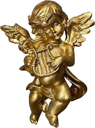 Vista 4 de Estatua de ángel hecha a mano con alas de querubín para pared, comedor, hotel, sala de estar, decoración de pared, colecciones de arte (estilo C)