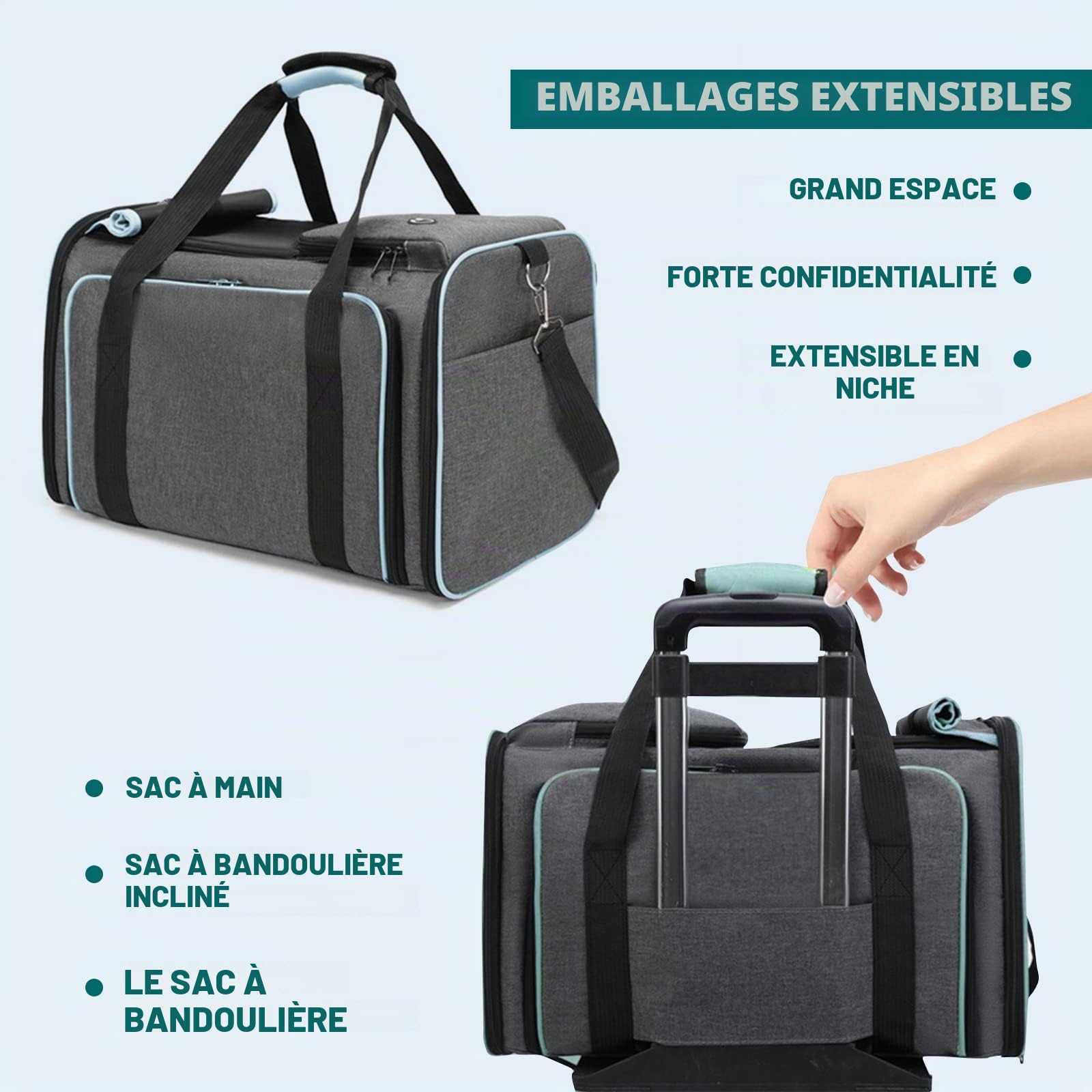PETCUTE Sac de Transport pour Chat Chien, Sac de Voyage Respirant Extensible pour Chats,Pliable Caisse de Transport Chat avec Coussin Amovible et Bandoulière Réglable, Idéal Capacité Moins 10kg