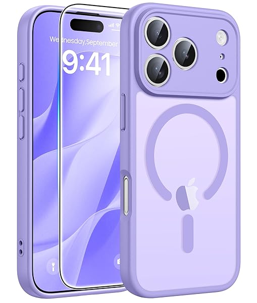 FNTCASE for iPhone 17 Pro Case: [Compatible with Magsafe] Translucent Matte Cases with [Full Camera Protection] [Screen Protector] Military Grade Shockproof Protective Phone Cover - Light Purple