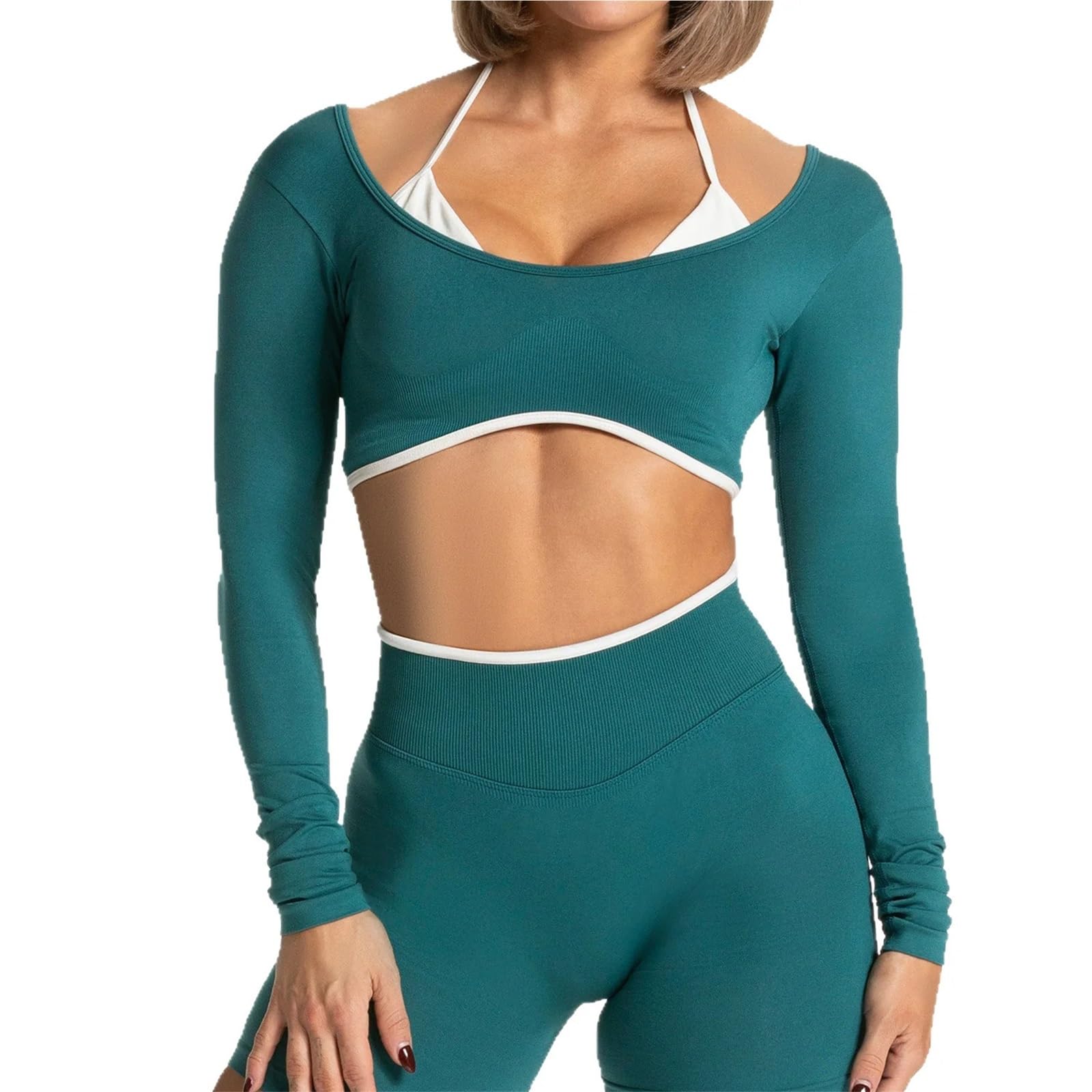 关键词 Set Yoga Donna Set da Yoga Donna 2 Pezzi Senza Cuciture Lmpact Palestra Collant a Maniche Lunghe Top Pantaloncini Fitness Abiti Allenamento