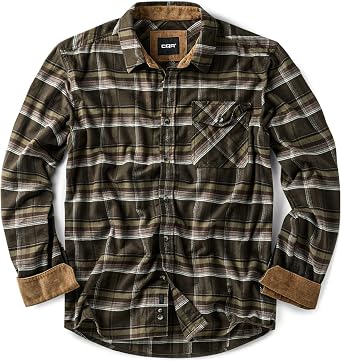 CQR Mens 100% All Cotton Button Down Flannel Shirts, Long Sleeve Brushed Warm Soft Casual Outdoor Plaid Shirt