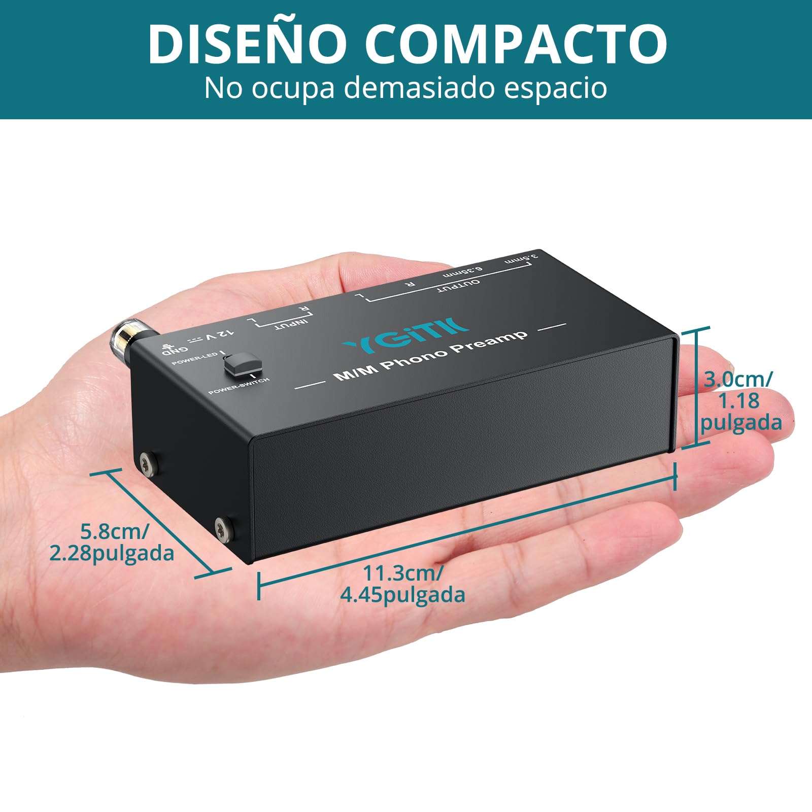 Preamplificador de Fono Ultracompacto Actualización de Chips con Bajo Nivel de Ruido para Tocadiscos MM, Entrada RCA, Salida RCA 3.5mm/6.35mm TRS para Altavoces Computadora
