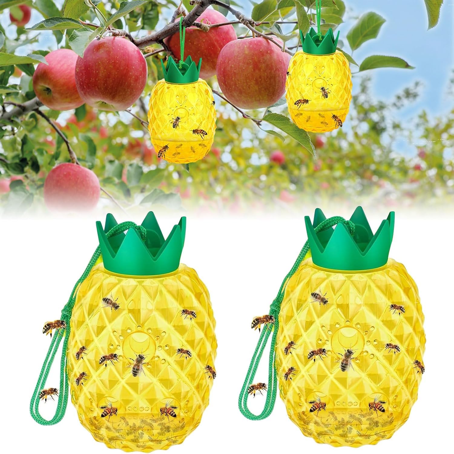 Fruit Fly Trap, 2 Pieces Fruit Fly Trap Indoor with Attractant and Fly Catcher with Yellow Sticker, Reusable Fruit Fly Trap, Fruit Flies for Kitchen Living Room Plant