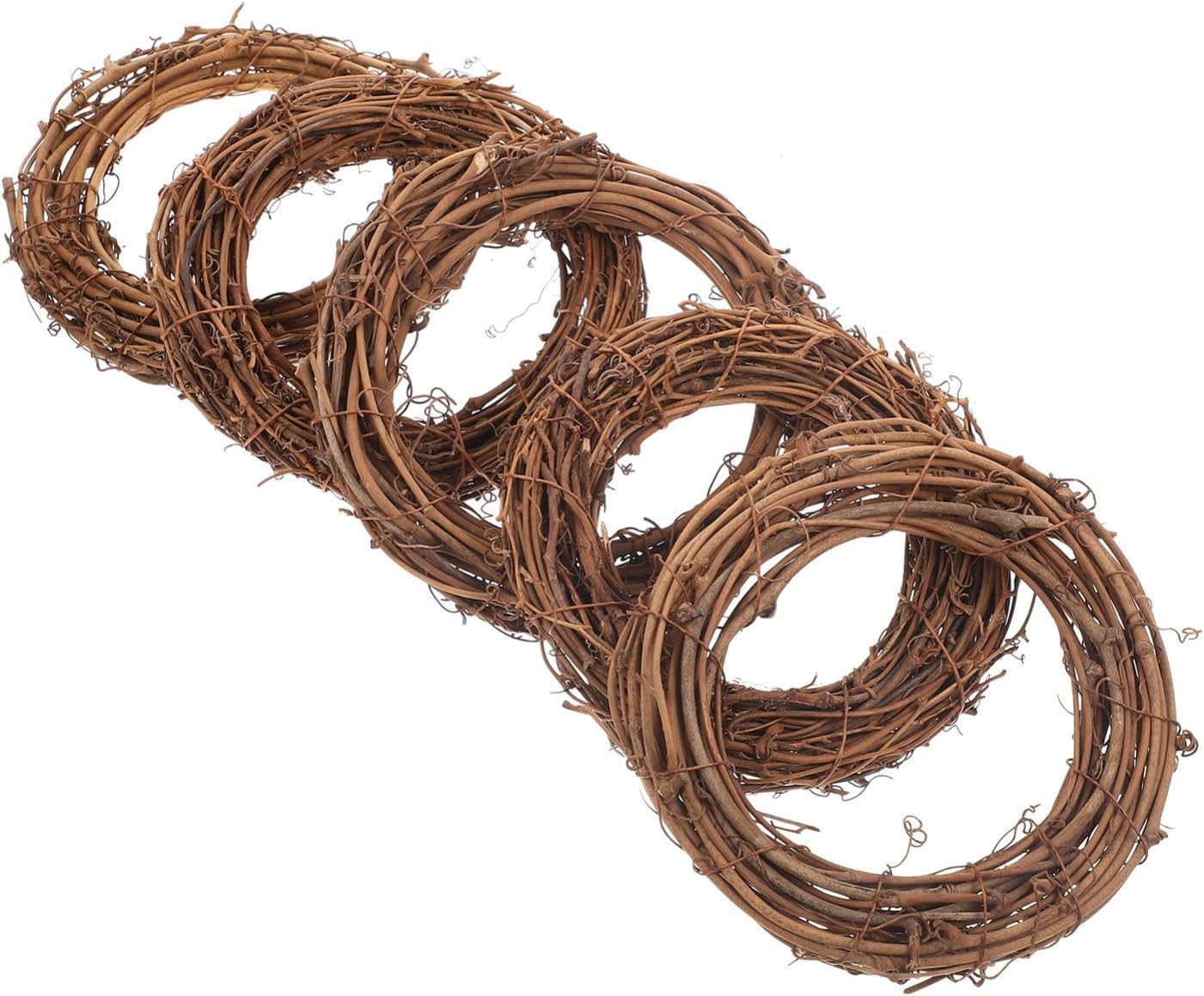 DOITOOL 5 Pcs 5 Inch Natural Grapevine Wreaths, Hand-Woven Vine Branch Wreath, Rattan Vine Wreath for Crafts, Christmas Decorations, Front Door Wall Hanging, Wedding and