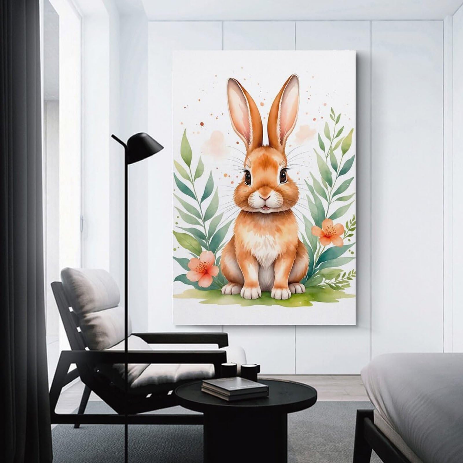 Junmoney Cute Watercolor Bunny Wall Decor Canvas Print 20x30inch(50x75cm), for Lounge, Study, Hallway Or Flat Walls, Decorative Artwork with Broad Appeal