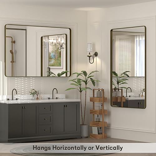 Miniatura 59 de Espejo de baño con marco negro de 20 x 30 pulgadas para pared, espejo de pared con marco de metal mate, espejo rectangular de esquina redondeada