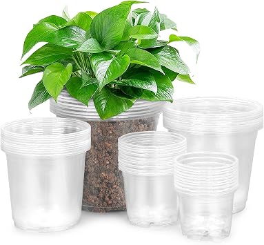FUIJOL 50 Pack 3/4/5/6/7 Inch Clear Nursery Pots with Drainage Holes