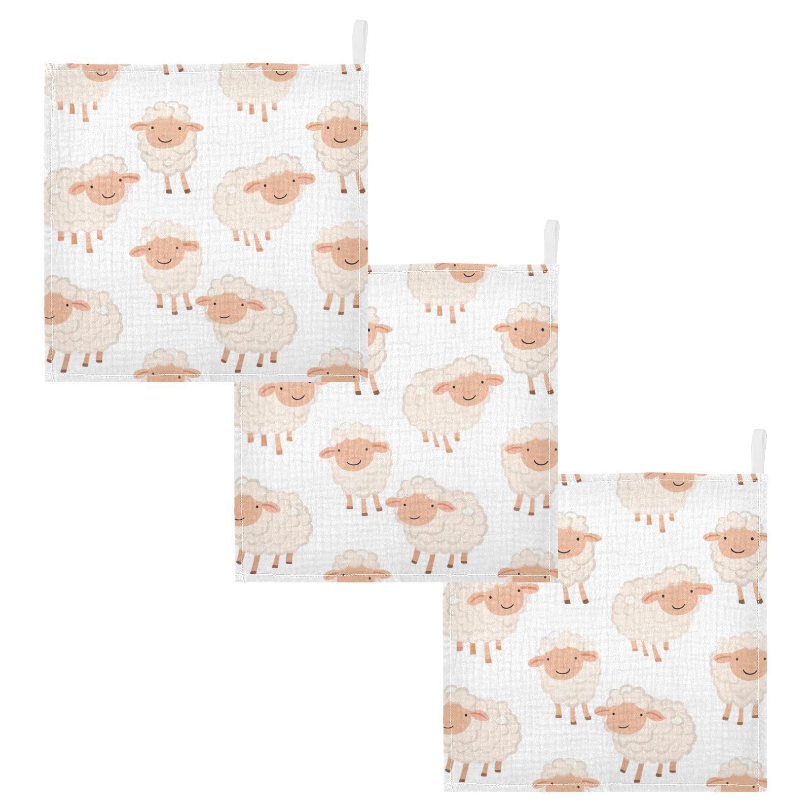 Jumbear Men's A Cute Sheep Muslin Baby Washcloths 3Pack,Baby Towels,Super Soft Nd Bsorbent Wash Cloths For Newborns, Infants Nd Toddlers