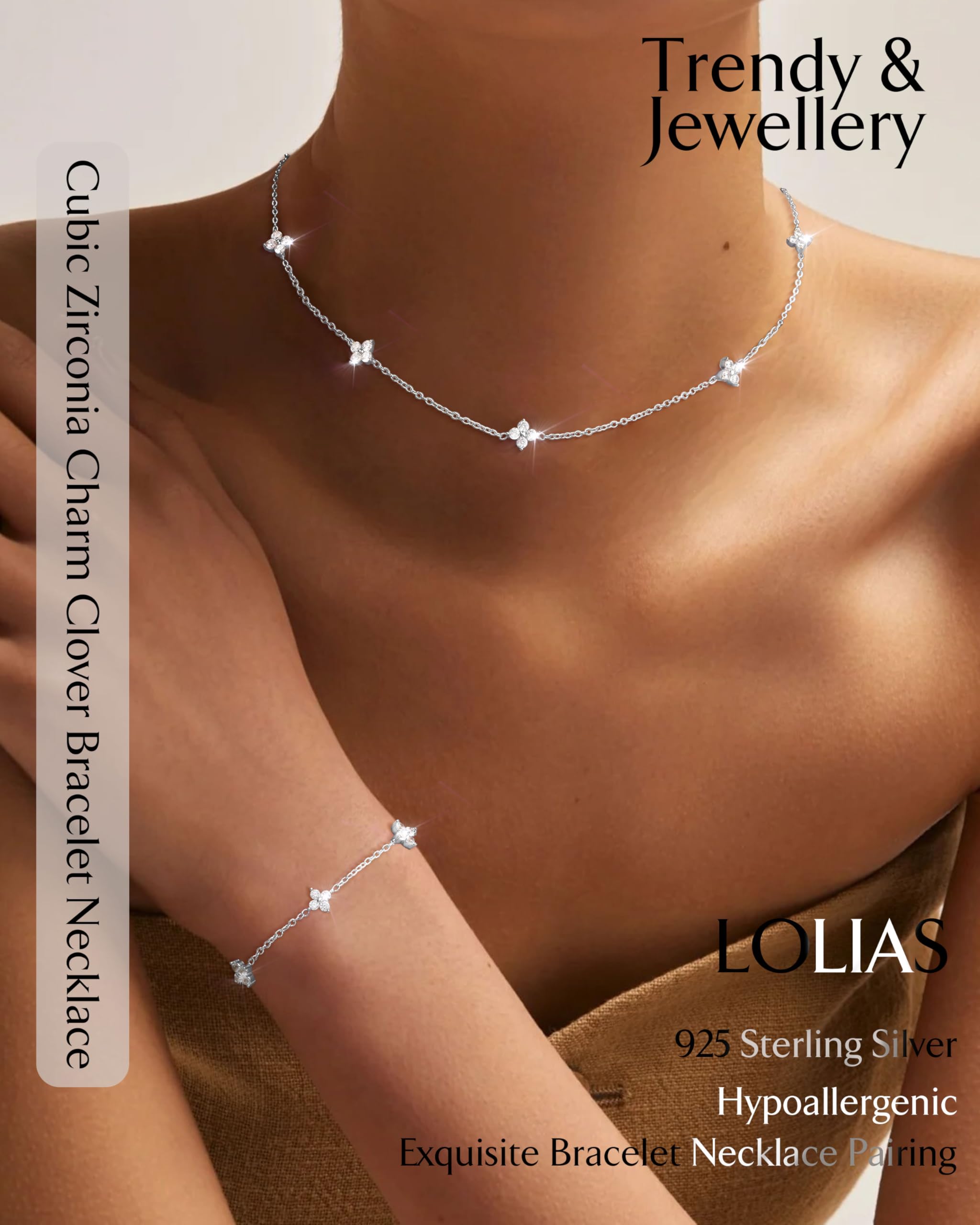 LOLIAS Łańcuszek ze srebra próby 925 damski zestaw złotych bransoletek, regulowany naszyjnik typu choker, łańcuszek ogniwowy z uroczą cyrkonią, zestaw biżuterii ślubnej dla panny młodej