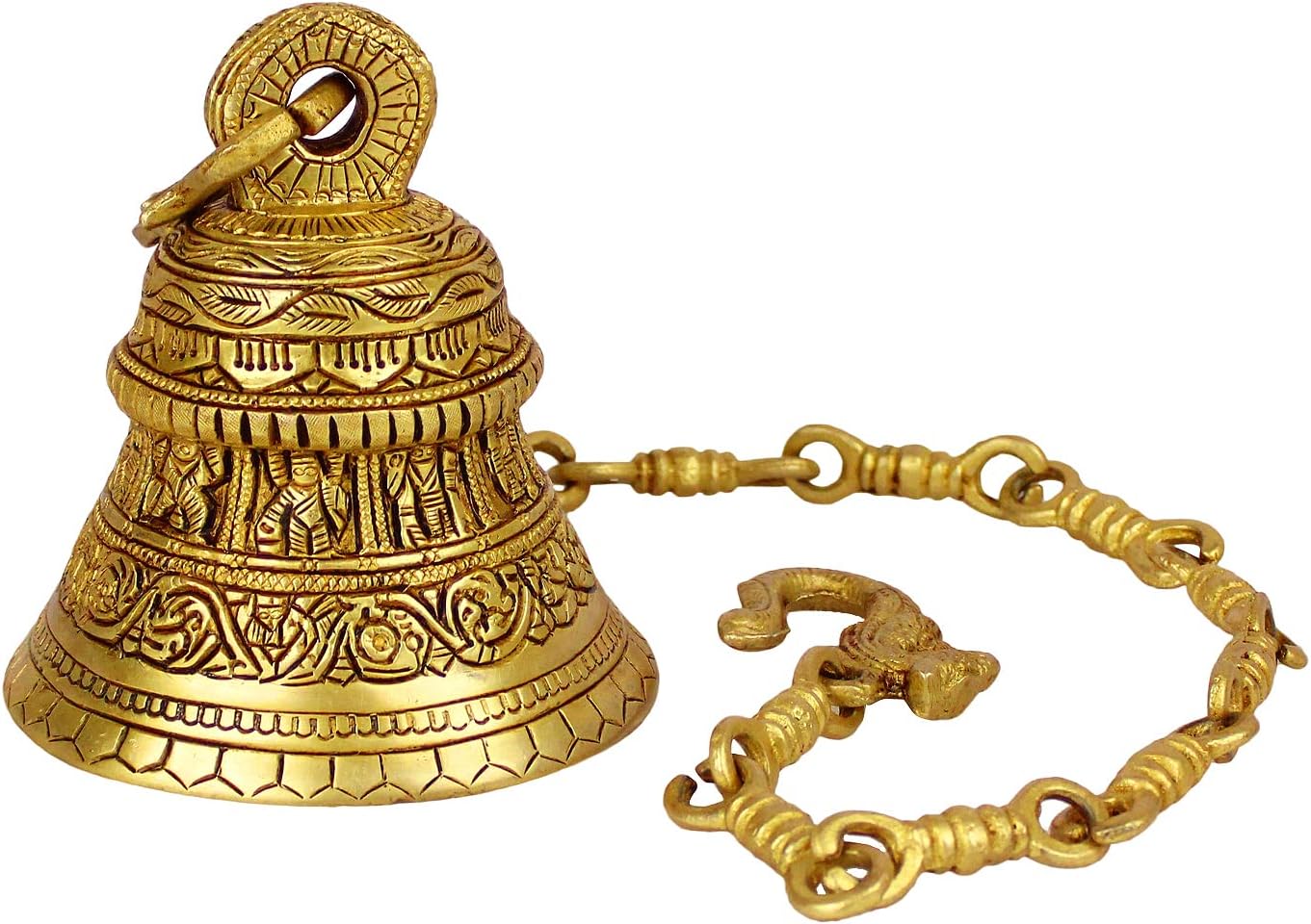 Artvarko Dashavatar Brass Hanging Bell with Chain God Lord Vishnu dashavataram Engraved Hanging Temple Wall Ghanta Height 24 Inches