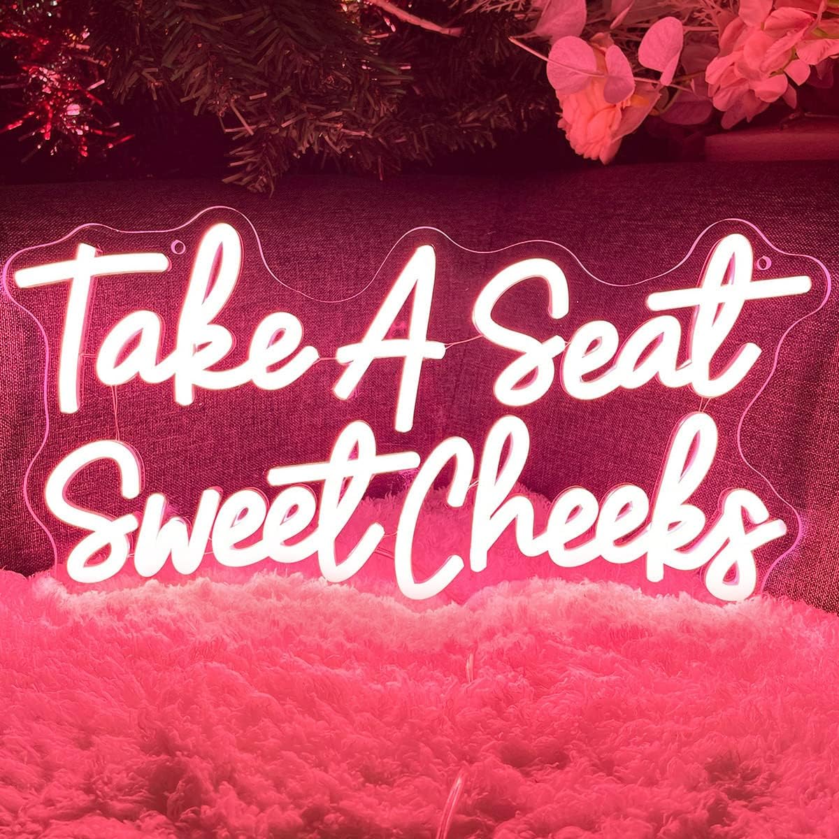 Take a Seat Sweet Cheeks Neon Sign Wall Decor Personalized Custom Neon Light Signs Bedroom Happy Birthday Wedding Party Logo Decorations Led Name Business Gift for Girl Women Peach Pink 40×20.4 CM USB