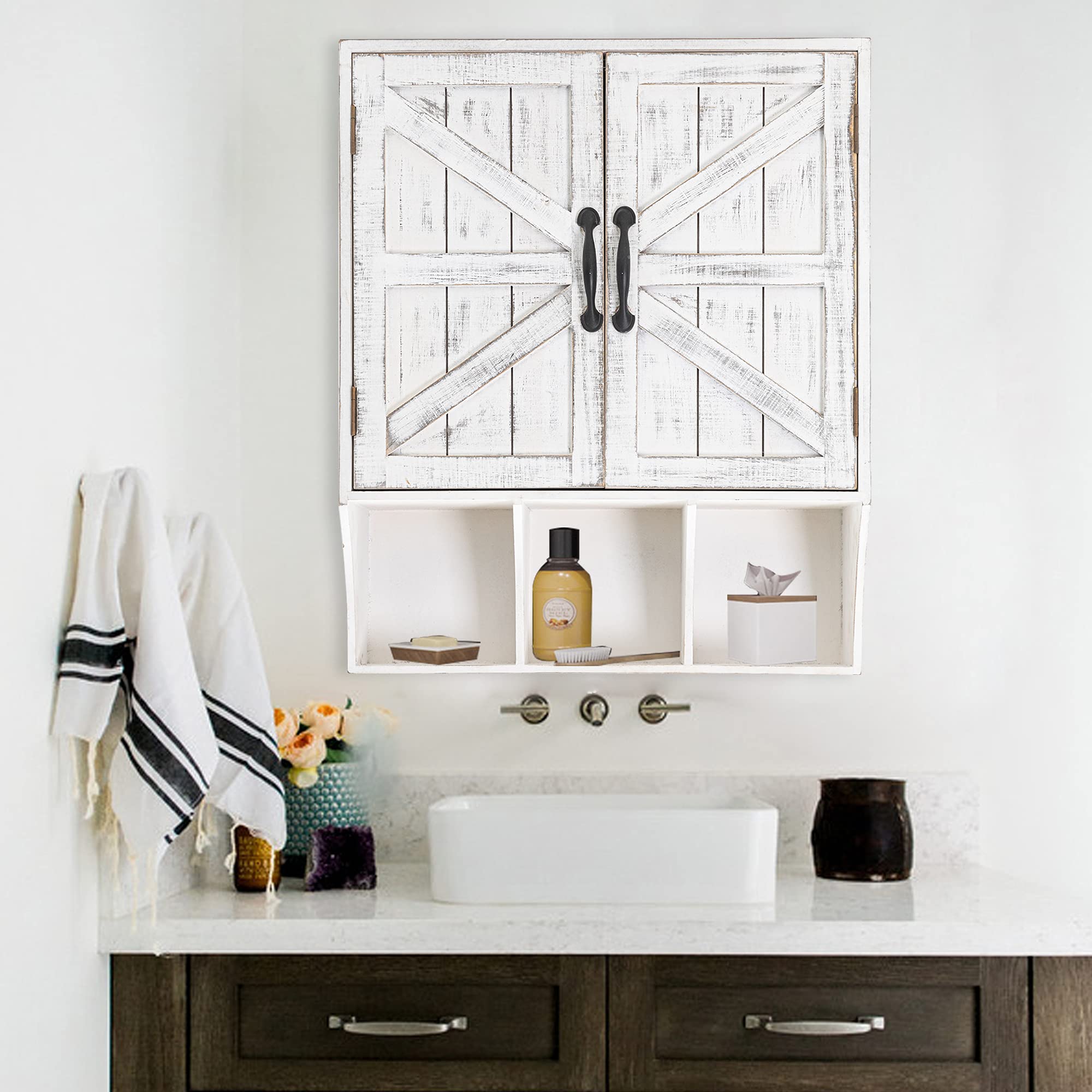 HAWOO Farmhouse Bathroom Wall Storage Over Toilet with