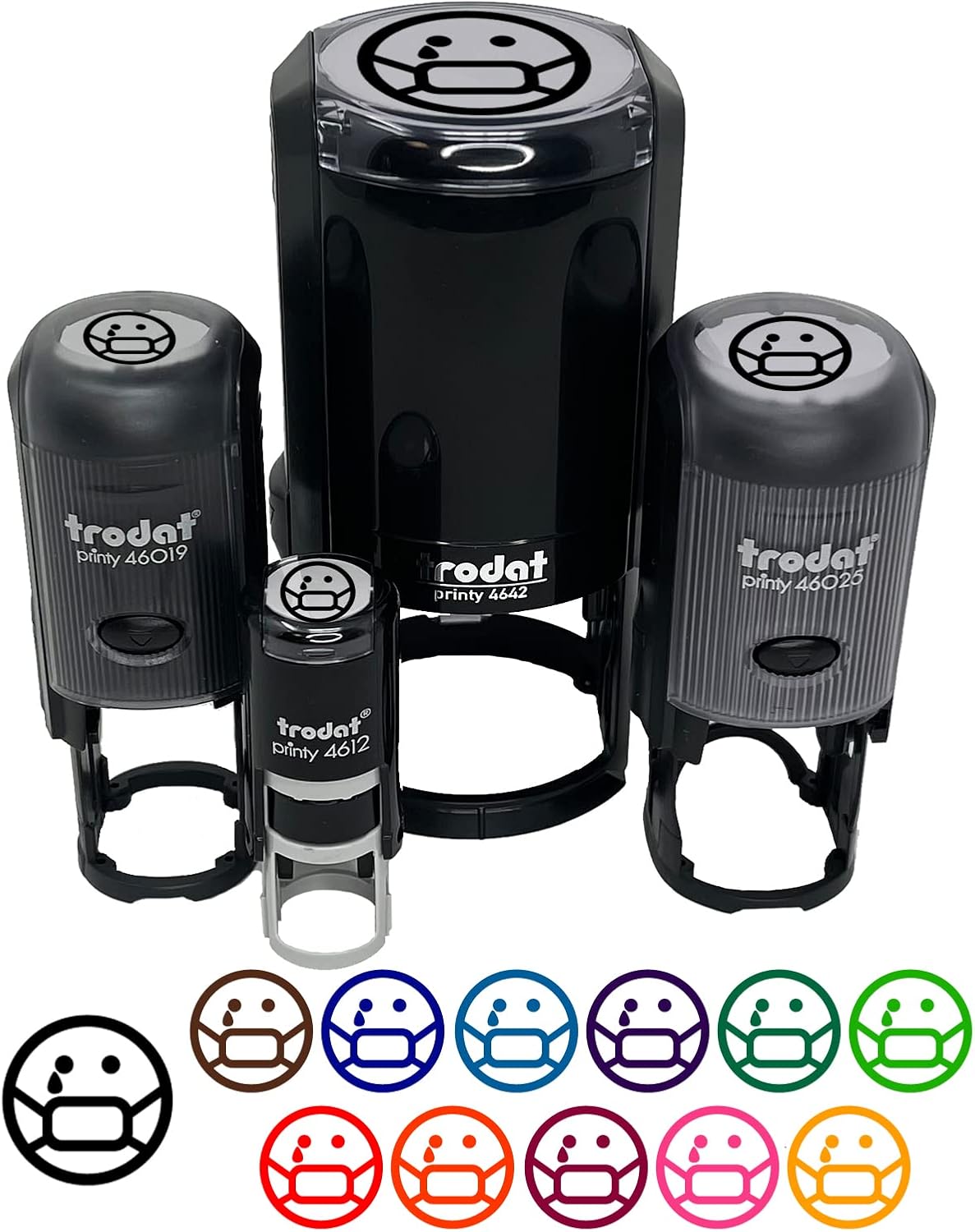 Sick Sad Face Mask Face Emoticon Self-Inking Rubber Stamp Ink Stamper for Stamping Crafting Planners - 1-1/2 Inch Large - Black Ink