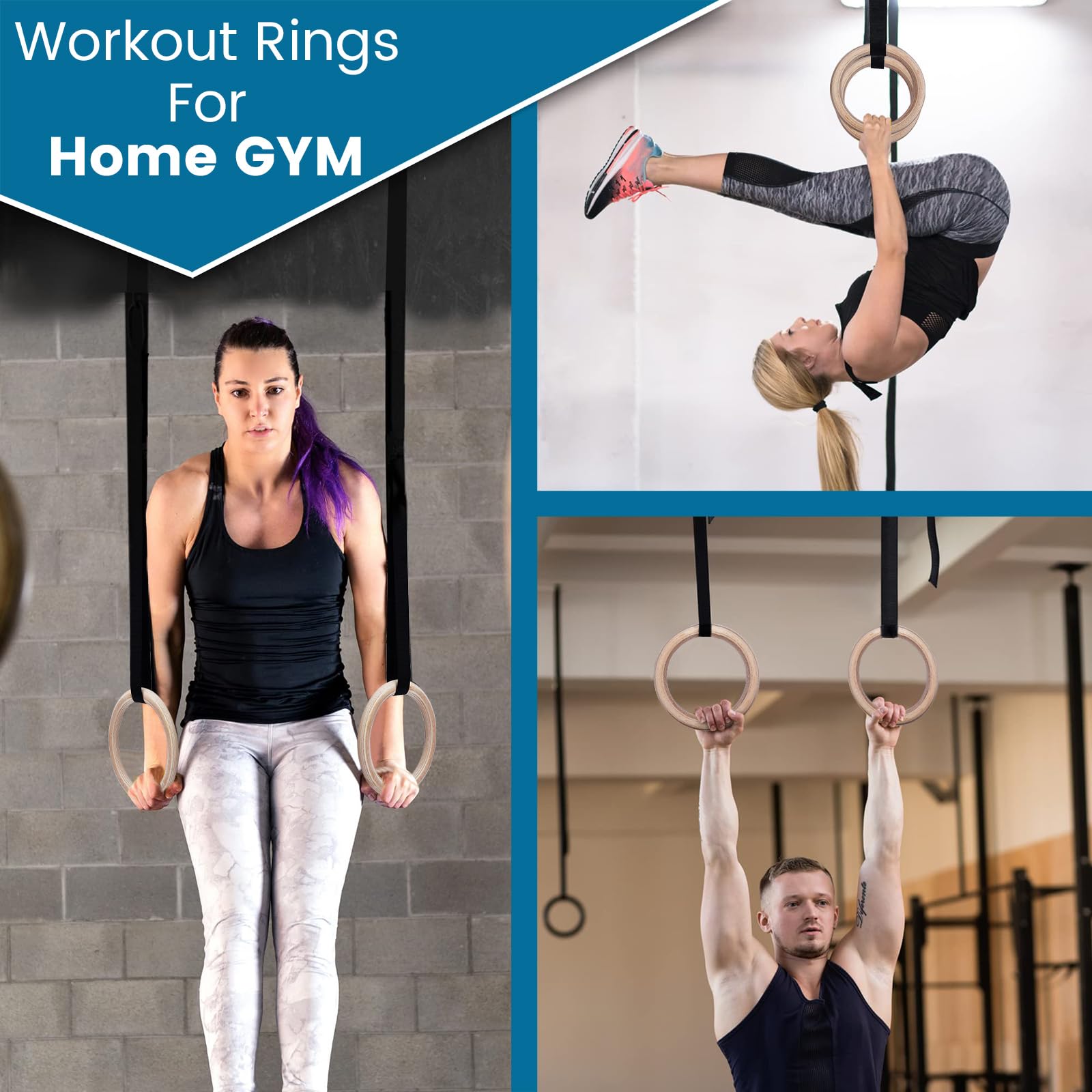 Anelli da Ginnastica in Legno, Anelli Calisthenics,Anelli Palestra con Cinghie e Borsa,Anelli da Ginnastica Legno,Allenamento per Palestra di Casa & Fitness,Spessore 28 mm, Cinghie Regolabili