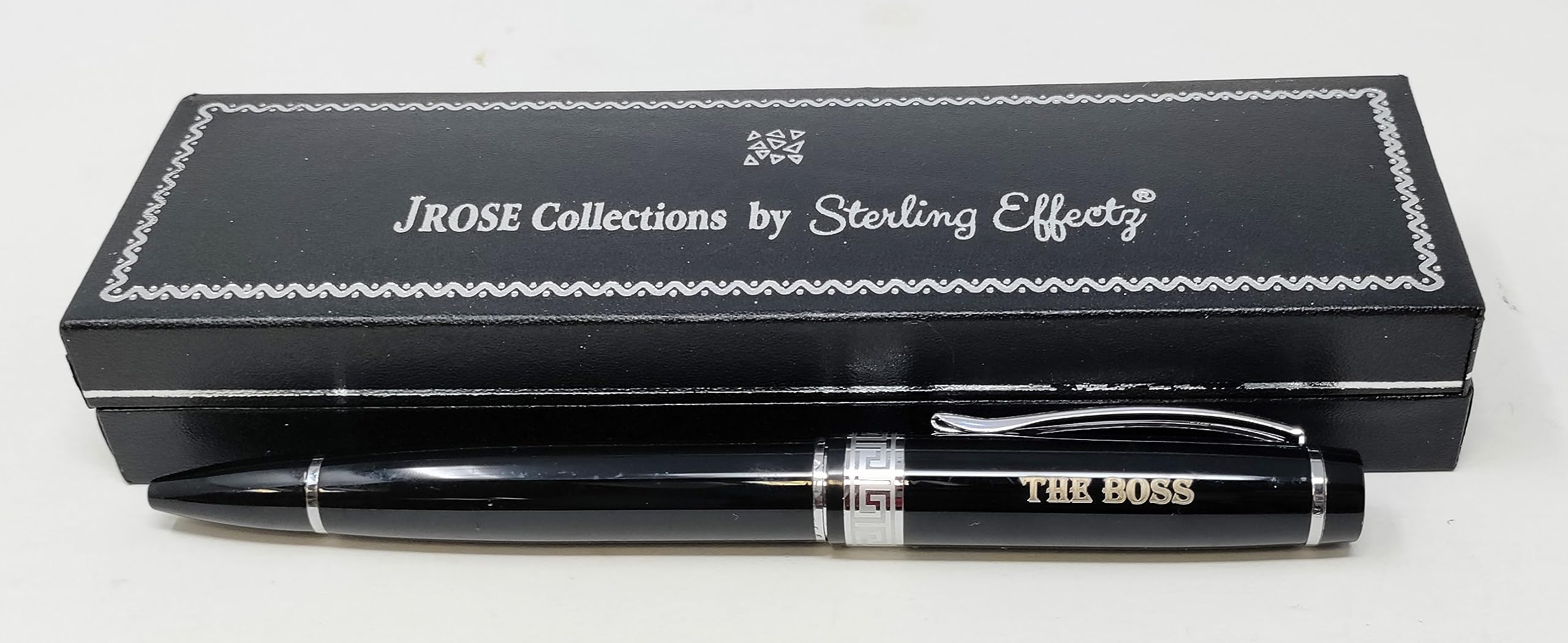 THE BOSS Engraved Black Twist Ballpoint Pen, Metal Writing Pen with Smooth Black Ink and Presentation Box