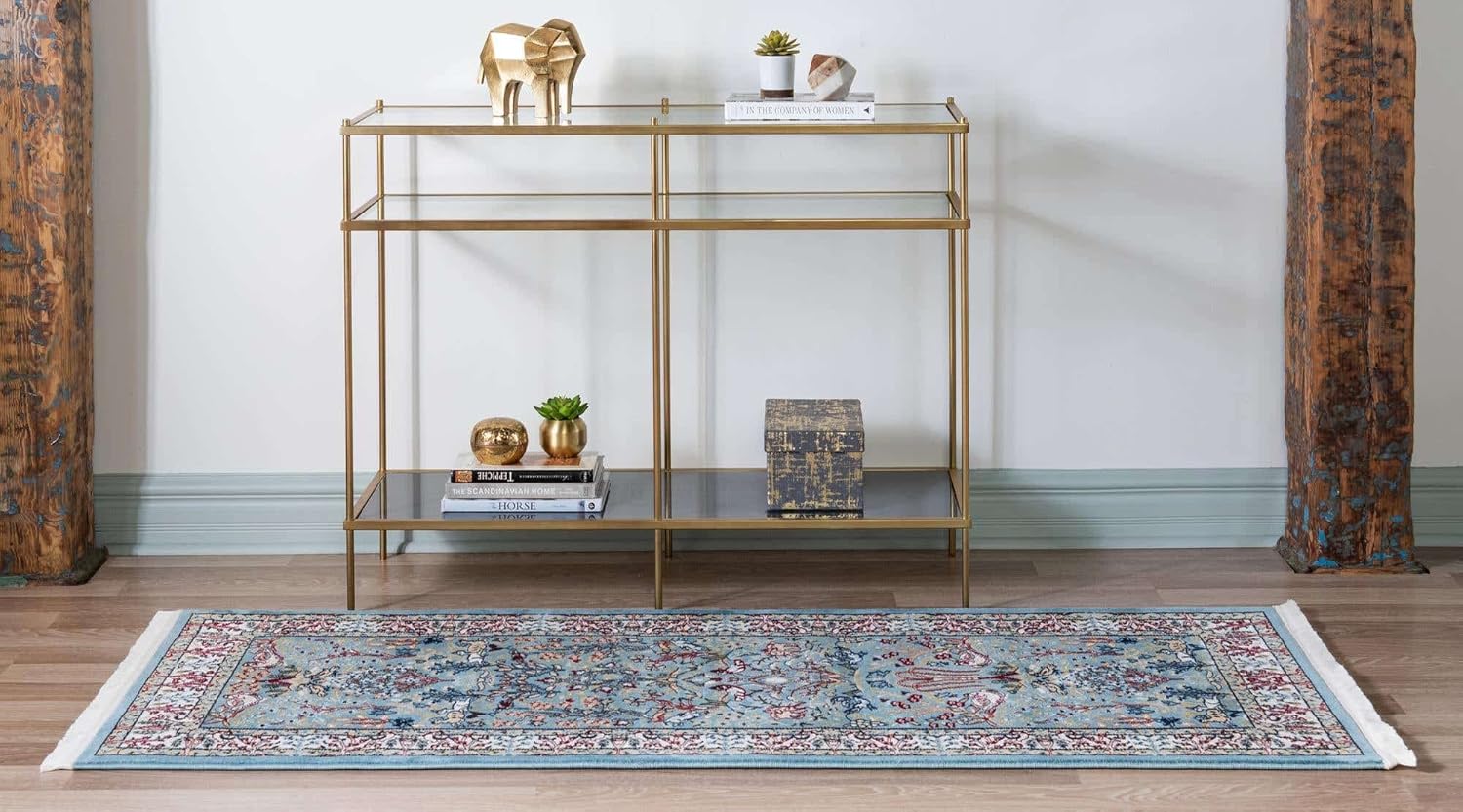 Rugs.com Rabia Collection Rug – 2' 7 x 7' Runner Blue Low Rug Perfect for Hallways, Entryways