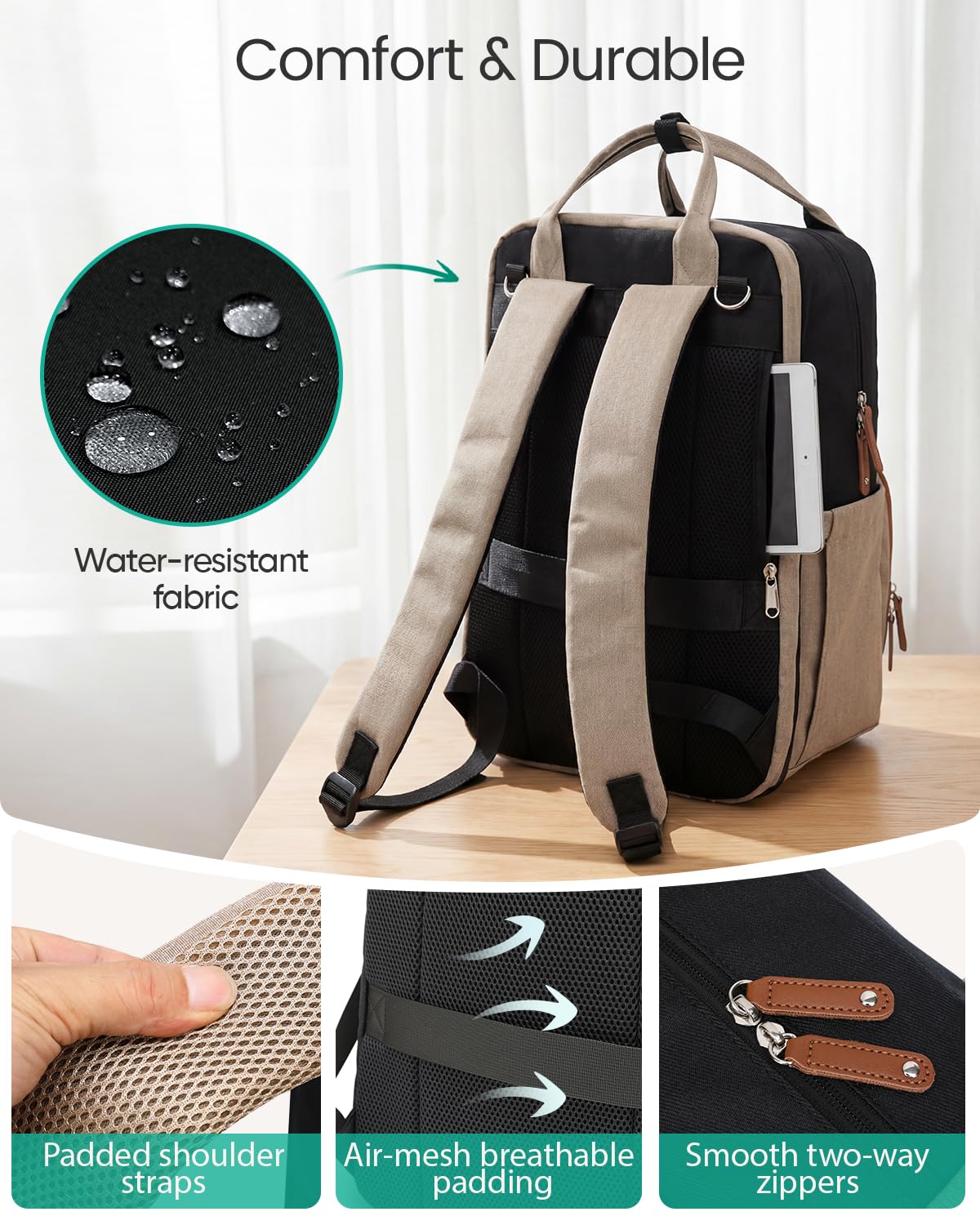 Qualyphant Borsa fasciatoio extra grande per due bambini gemelli – Borsa espandibile (26 – 36 l), due grandi scomparti, incluso fasciatoio e cinghie per passeggino, unisex, nero