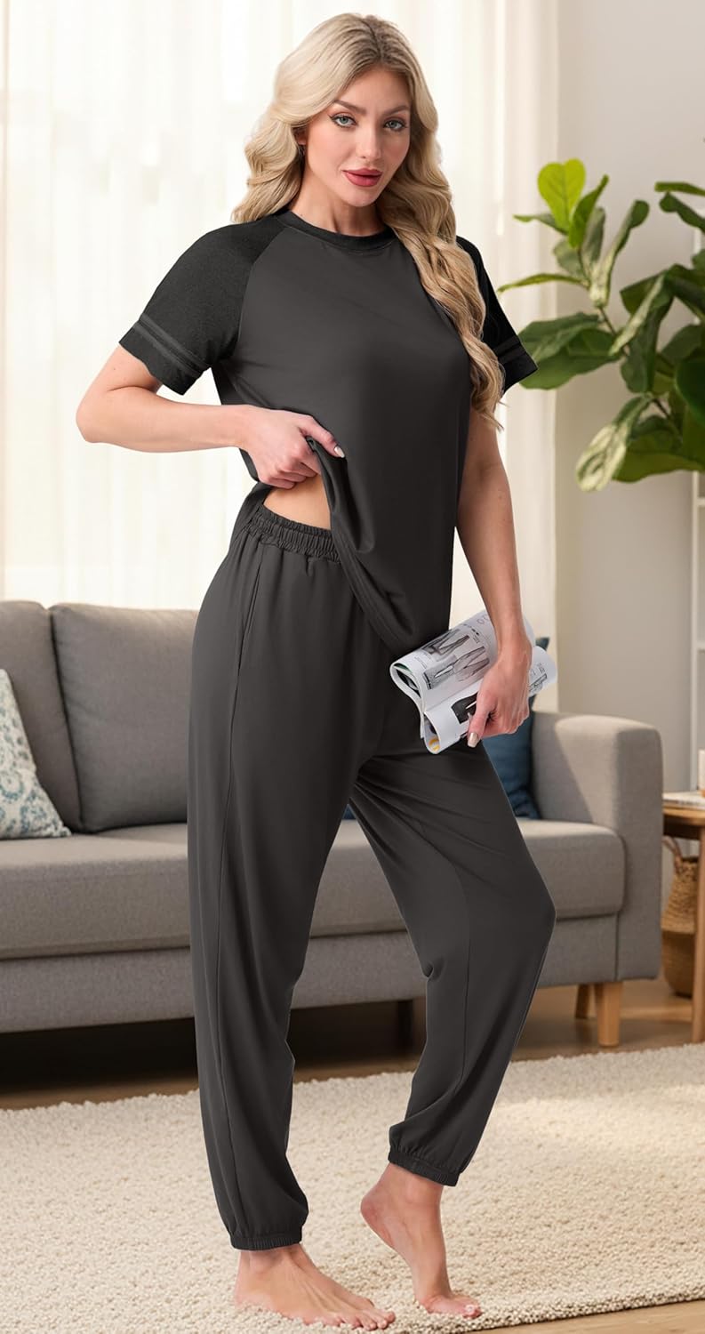 PrinStory Womens Pajama Sets Short Sleeve Pjs 2 Piece Lounge Set Soft Pj Sets Lightweight Sleepwear Loungewear with Pockets - Image 3
