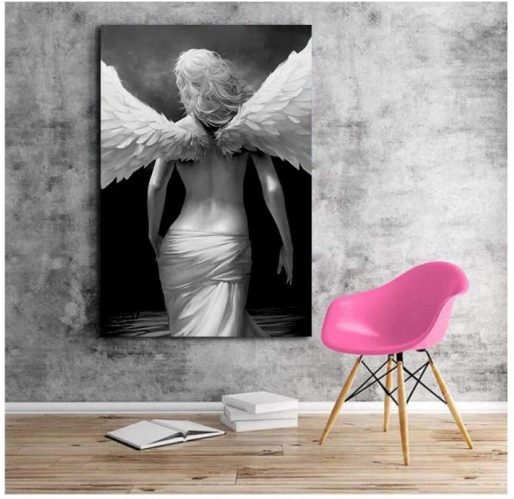 XIANGY Lienzo con alas y plumas, ángel, sexy, mujer, arte de pared, póster artístico, para pared, salón, dormitorio, decoración, sin marco (80 x 120 cm)