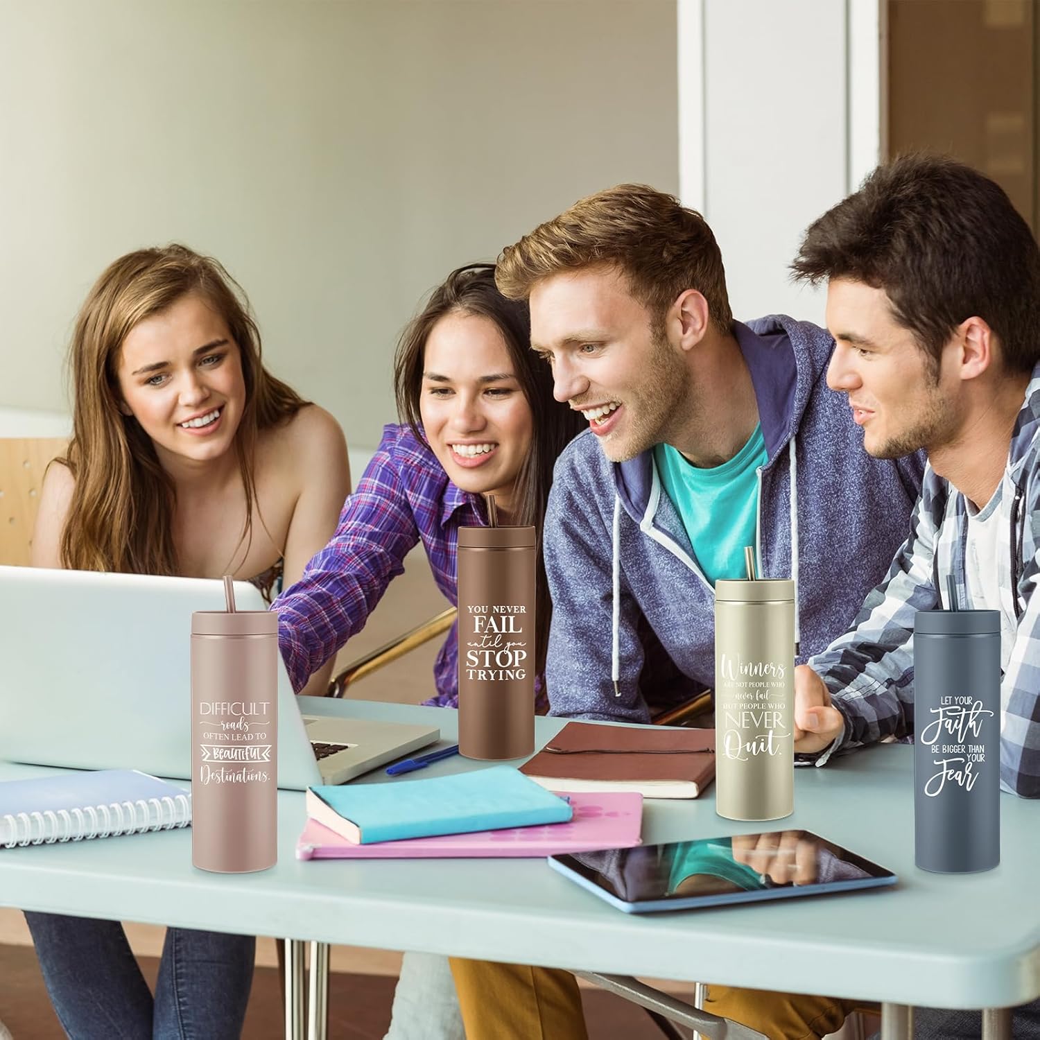 Tioncy 10 Pcs Employee Appreciation Gift Bulk Thank You Skinny Tumbler 16oz Matte Inspirational Water Cup with Lid Straw for Office Staff Team Coworker Teacher Nurse Volunteer(Neutral) - Image 6