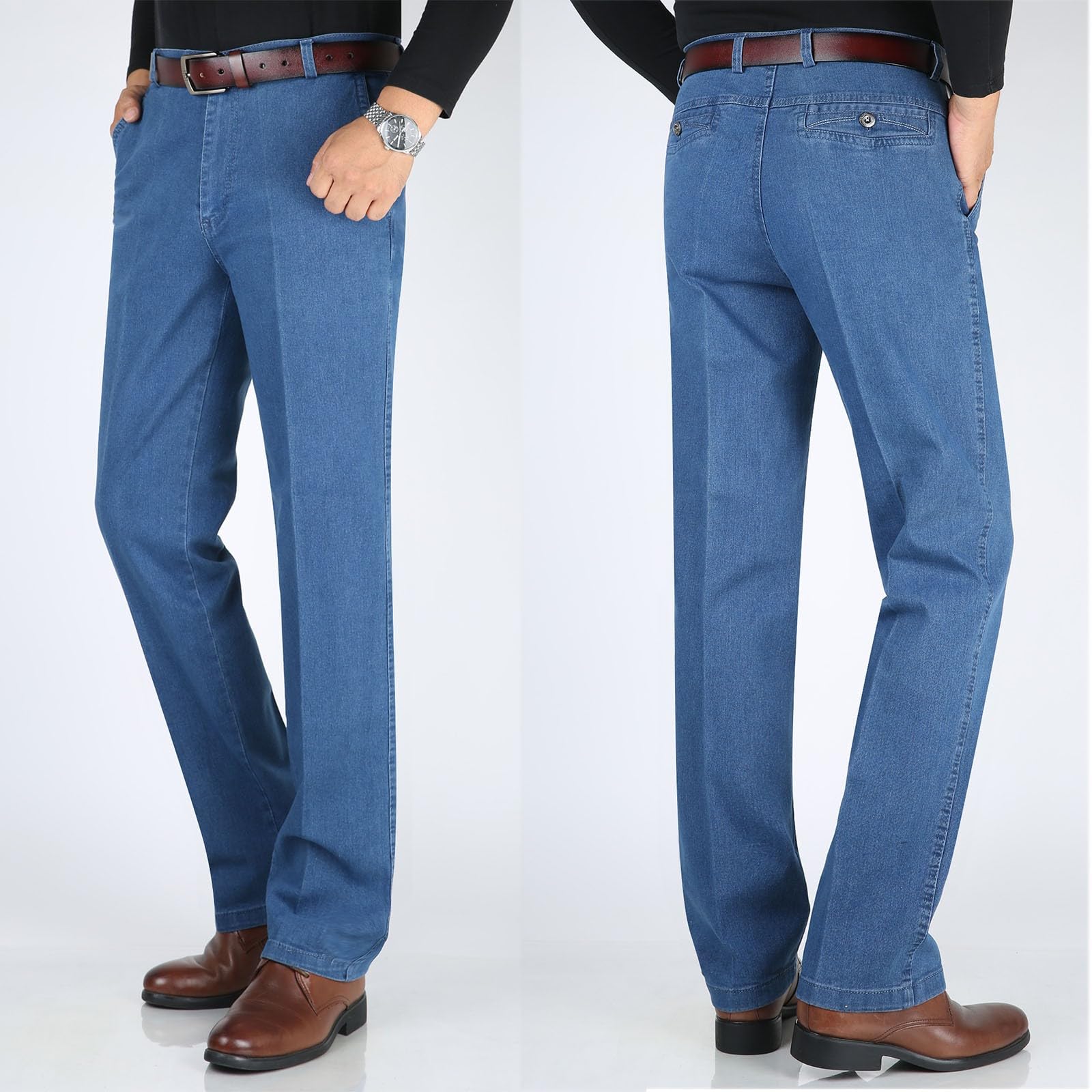 Jeans da Uomo Strappati, Pantaloni di Jeans da Uomo Pantaloni Distruzione Foro Dritto Jeans Distressed Pantaloni Denim Skinny Slim Nero Estivi Jeans da Lavoro Jeans Leggeri Originale Jeans Plus Size