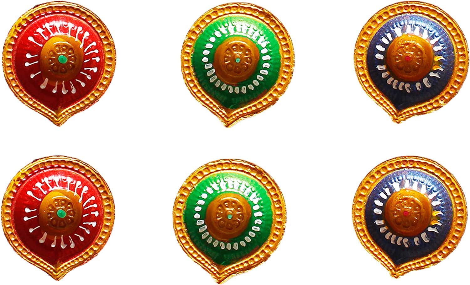 Pound Veg Set of 6 Handmade terractor Diwali Diya Multicolour Oil Lamps for Pooja Deepak Decoration Rangoli Diva Deepam Decorative Lighting Accessories Traditional Indian Festival Decor - Image 4