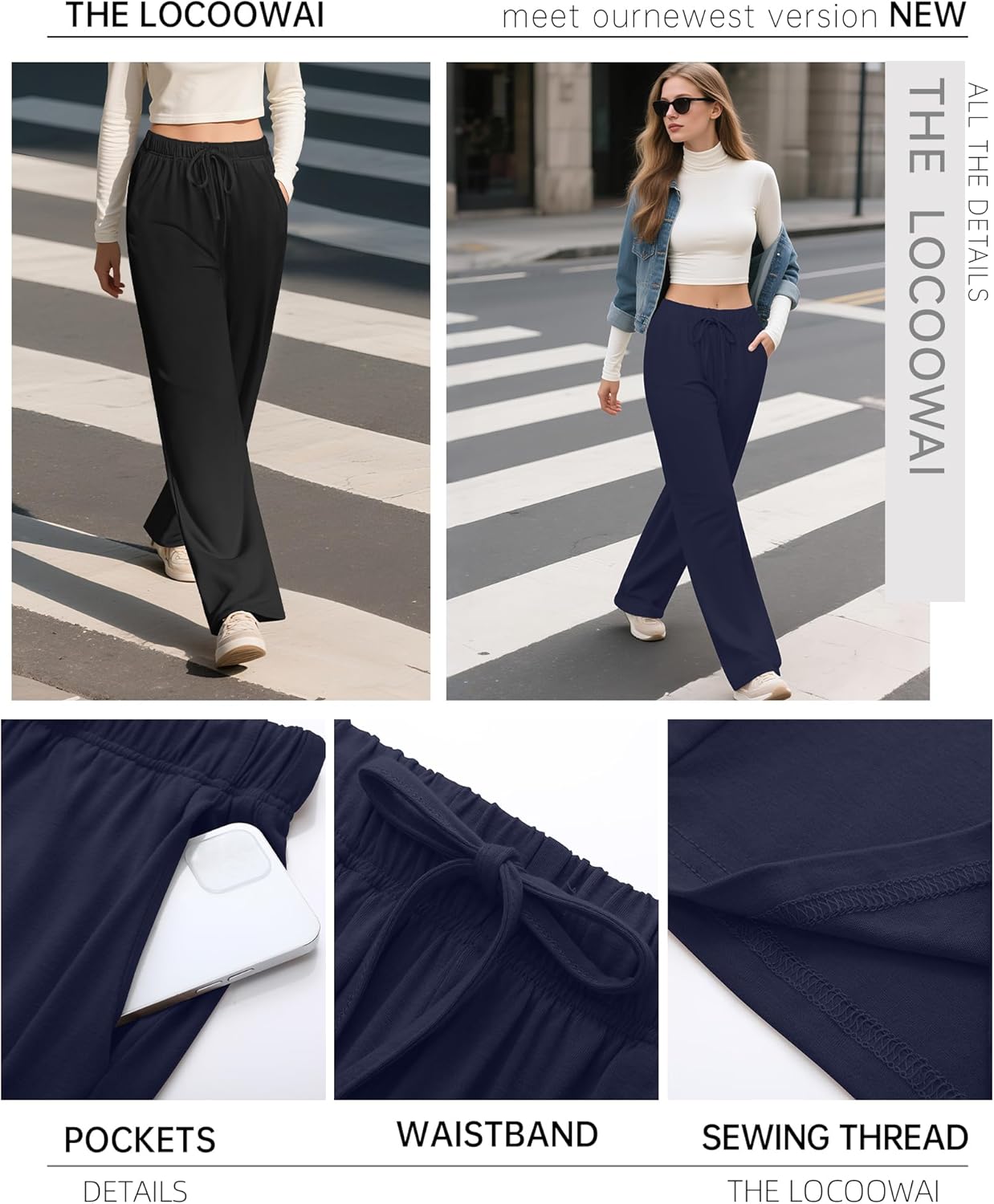 3 Pack Women's Wide Leg Sweatpants Yoga Workout Jogger Pants High Waist Drawstring Straight Trousers with Pockets - Image 2