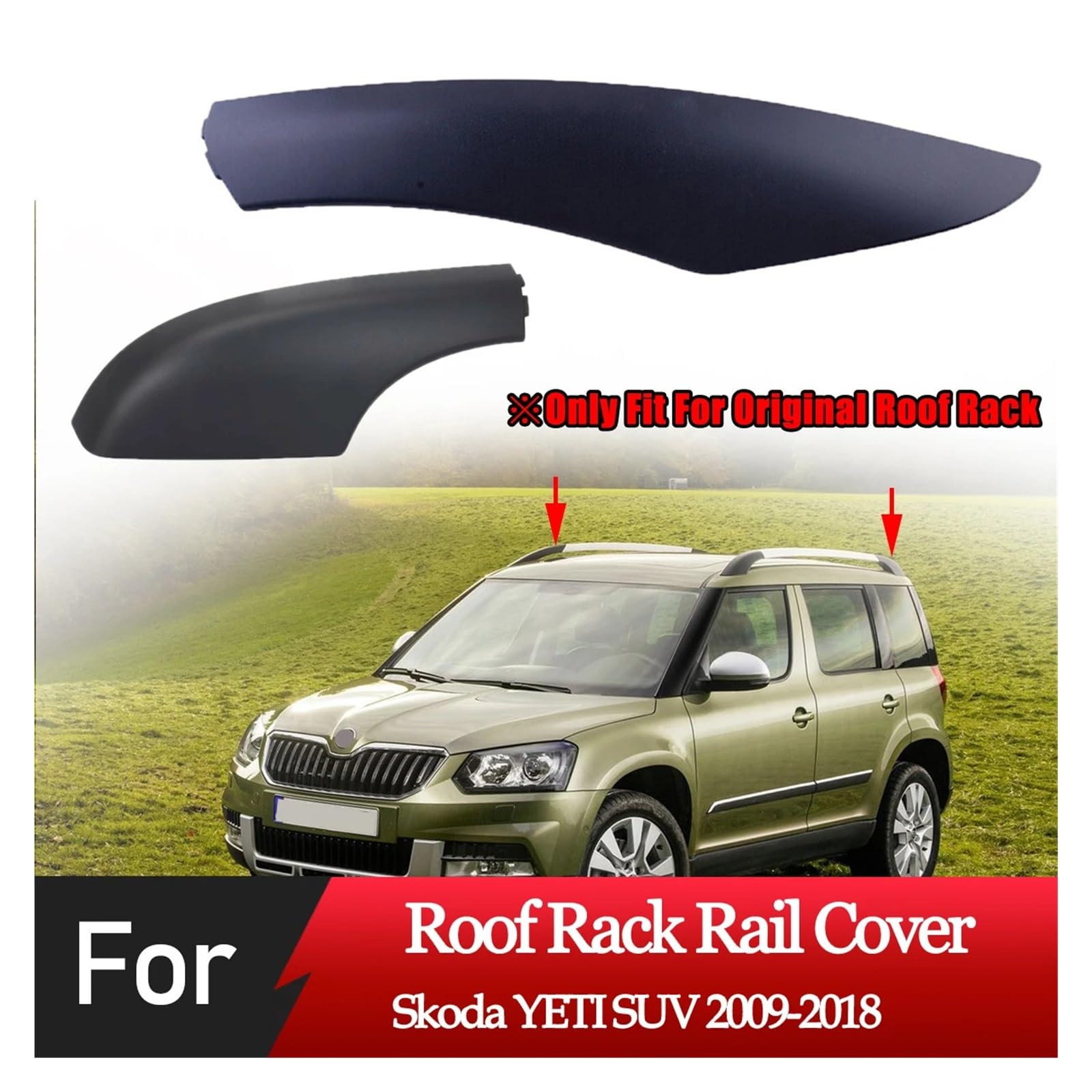 NEGRO Roof Luggage Rack Cover,Fit For Skoda, Yeti SUV 2014-2017 Front Rear Roof Bar Rail End Shell Plasitc Cover Replacement Osłona bagażnika dachowego(Front Right)