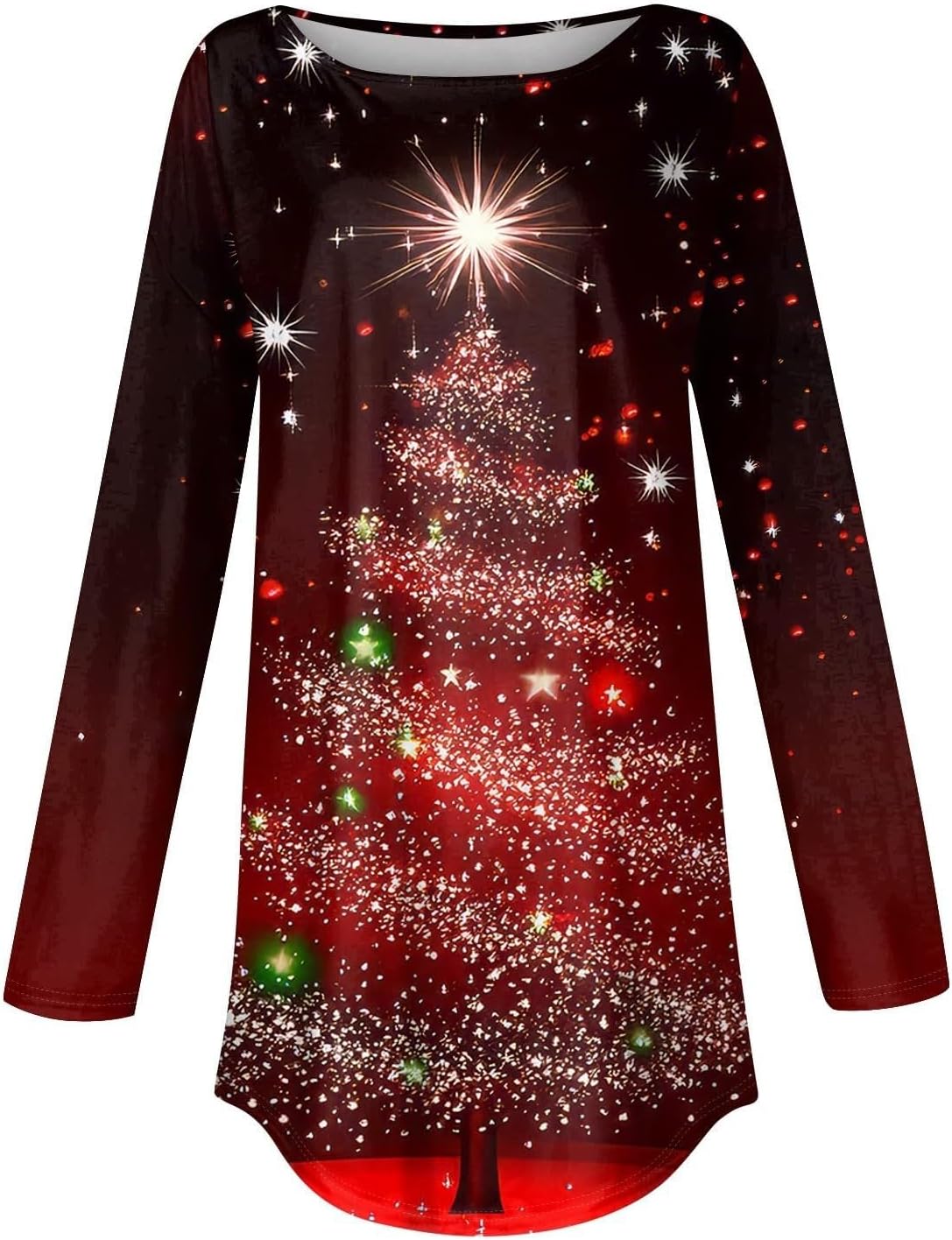 Womens Christmas Shirts Fall Long Sleeve Tops Pleated Crew Neck Tunic Casual Dressy Blouse Shirts