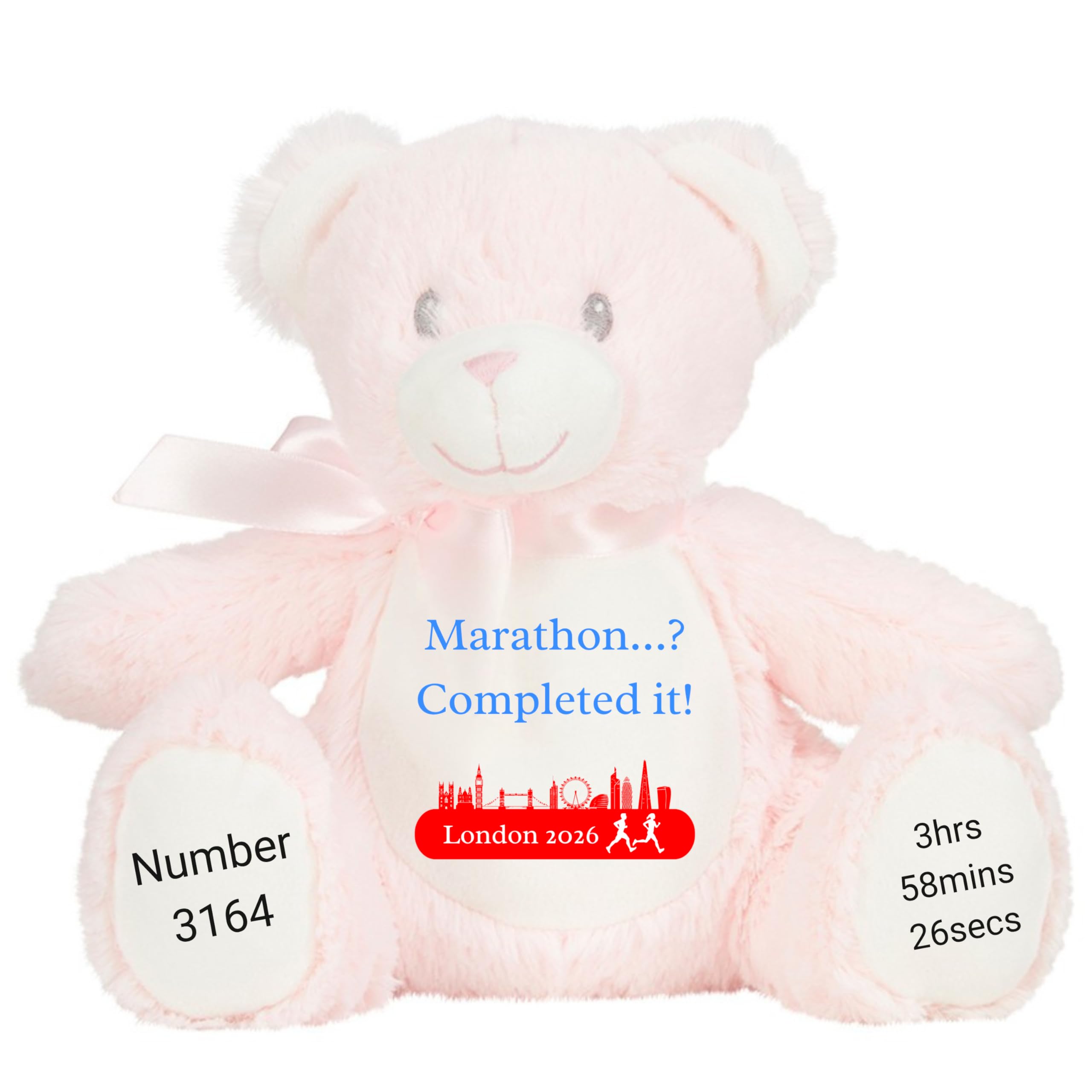 HotScamp Marathon Gift Cuddly Toy - Personalised London 2026 Teddy Marathon? Completed It! Customised Runner Running Finish Medal Congratulations Well Done Run Soft Cuddly Plushie - Pink Teddy — image 1