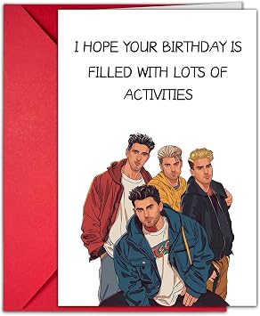 Funny Birthday Card for Best Friend - Filled With Lots of Activities 80s 90s Boy Band Style Happy Birthday Greeting Card - Humorous Meme Bday Cards for Him,Her, Sister, Coworker