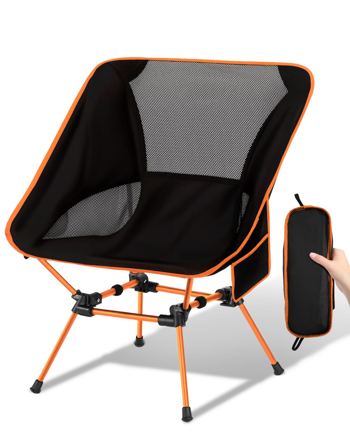 Trongle Ultra Lightweight Camping Chair for Adults, Portable Camping Chairs with Pocket & Carry Bag, Compact Heavy Duty Folding Chairs for Travel, Backpacking, Hiking, Picnics, Fishing (Orange)