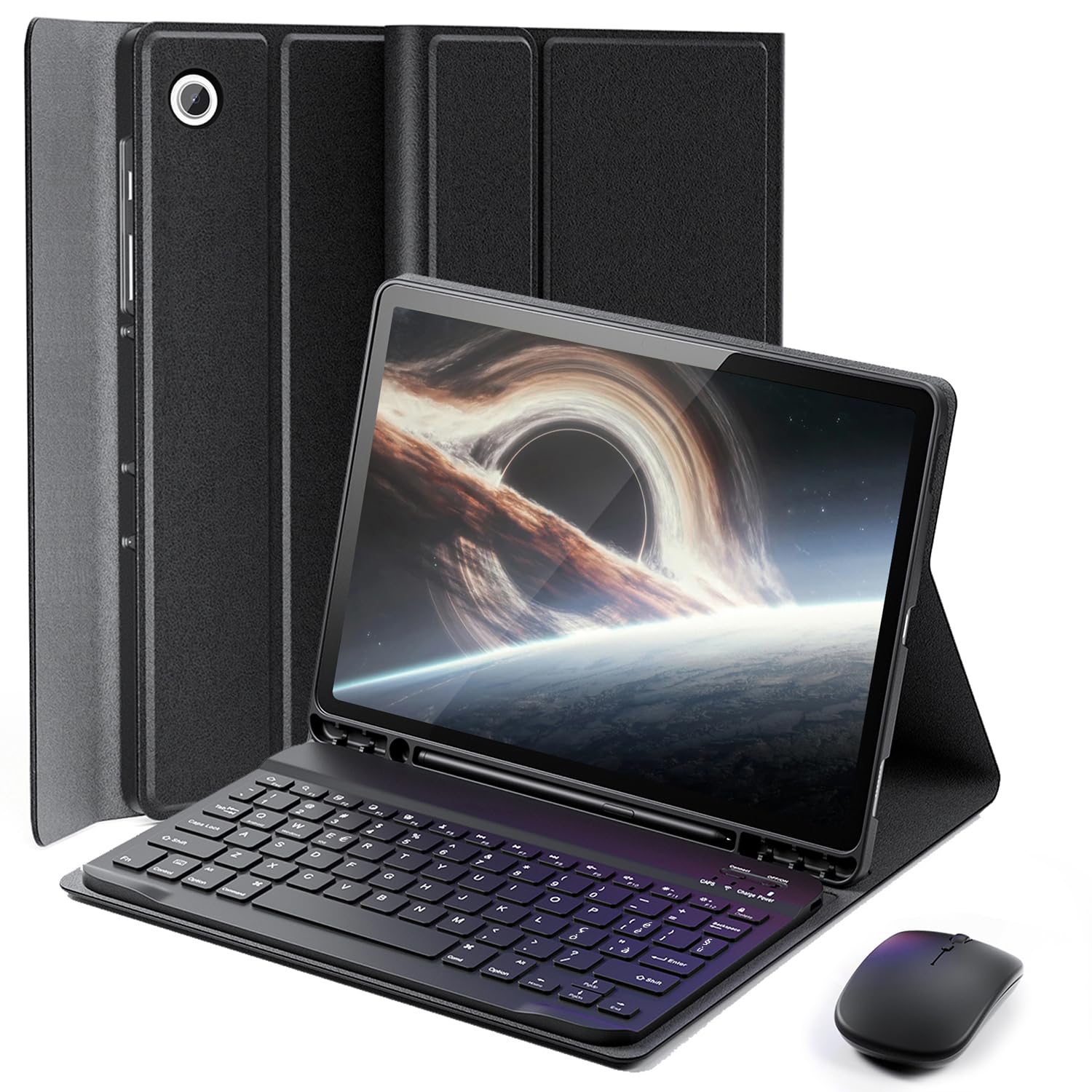 Cover Per Samsung Galaxy Tab A8 10.5 Pollici (2022) con Bluetooth Wireless Tastiera Ltaliano (QWERTY) Essere Caricata e Mouse Coperchio Protettivo con Scanalatura Portapenna Keyboard Case Nero