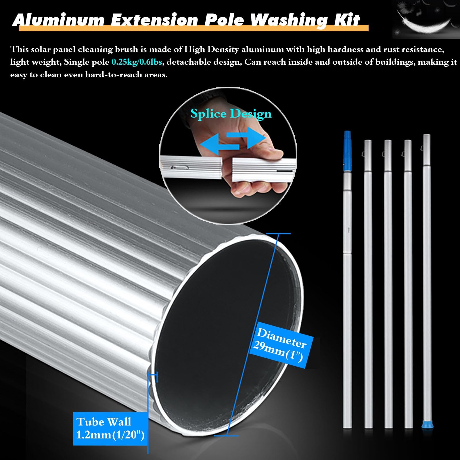 Lavavetri Tergivetri Puliscivetri Kit Di Pulizia Per Pali Alimentati Ad Acqua Per Rivestimenti Esterni Di Case Con Spazzola Da 55 Cm, Spazzole Per La Pulizia Di Pannelli Fotovoltaici Commerciali(8m(26