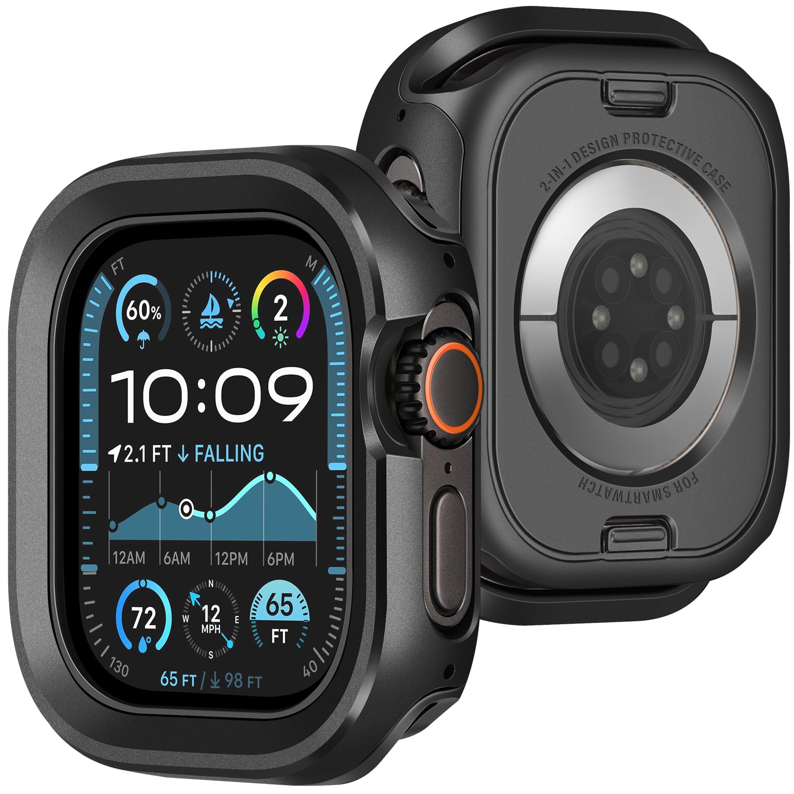 ZZDZZ Metal Case Compatible with Apple Watch Case Ultra 3/2/1 49mm, 2 in 1 Rugged Protective Silicone Bumper Cover Compatible with iWatch Ultra 49mm (