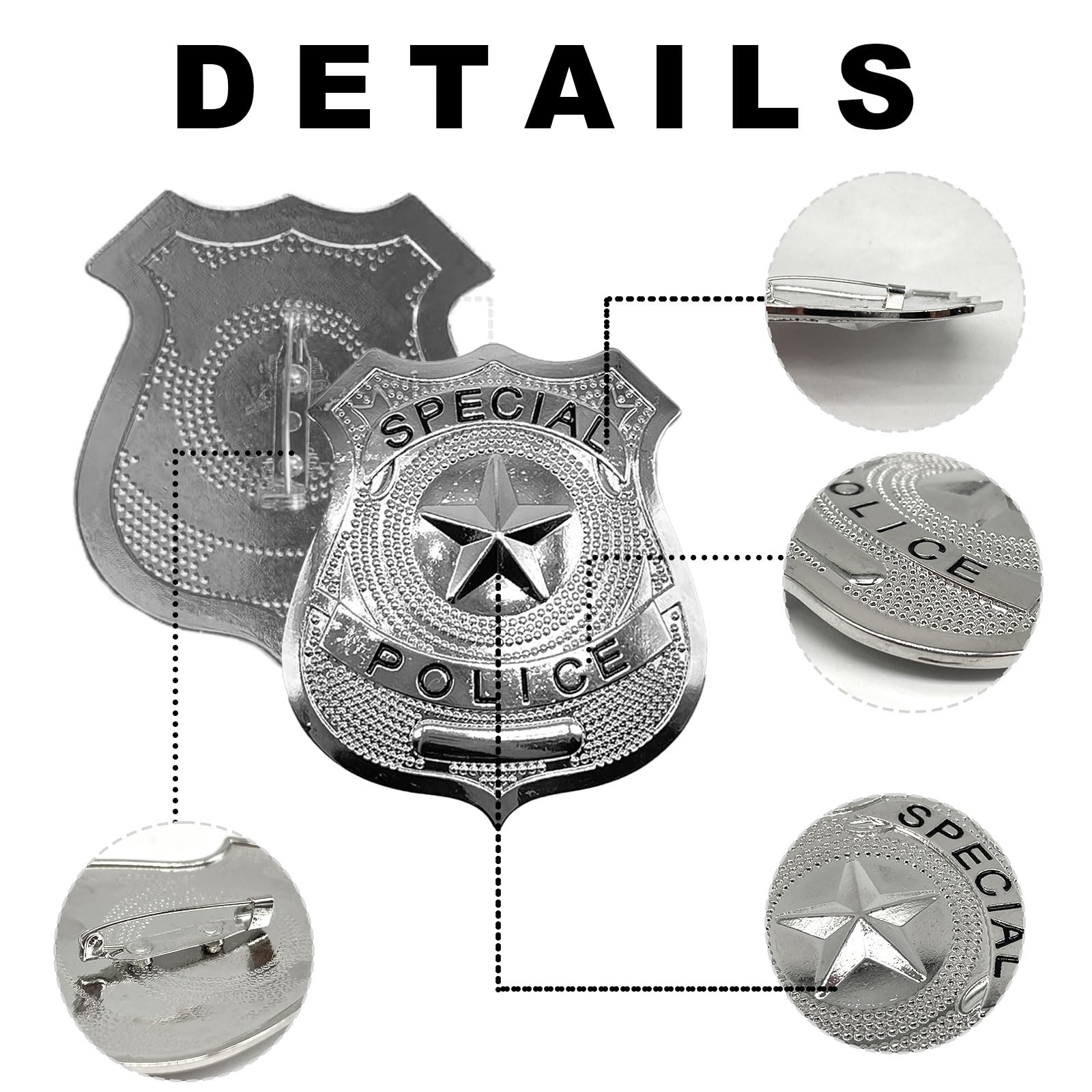 SAIIURV 2 Pack Fake Metal Police Badge with Star Decoration - Image 3