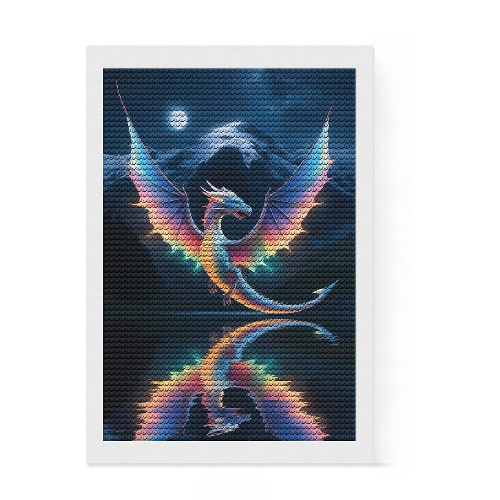 Junmoney Rainbow Dragon Fantasy Art Diamond Art Kit 8"x12", Easy to Follow Symbols, Mindful Craft Activity, Bedroom Decor, Christmas Gift