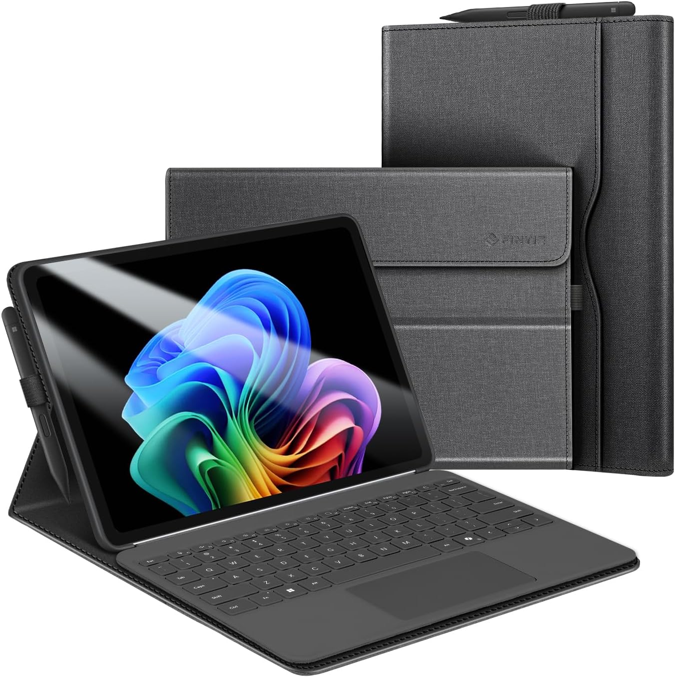 FINTIE Protective Case for Microsoft Surface Pro 12 Inch (2025), Multi-Angle Viewing Portfolio Business TPU Back Cover with Pocket & Stylus Holder, Compatible with Type Cover Keyboard (Black)